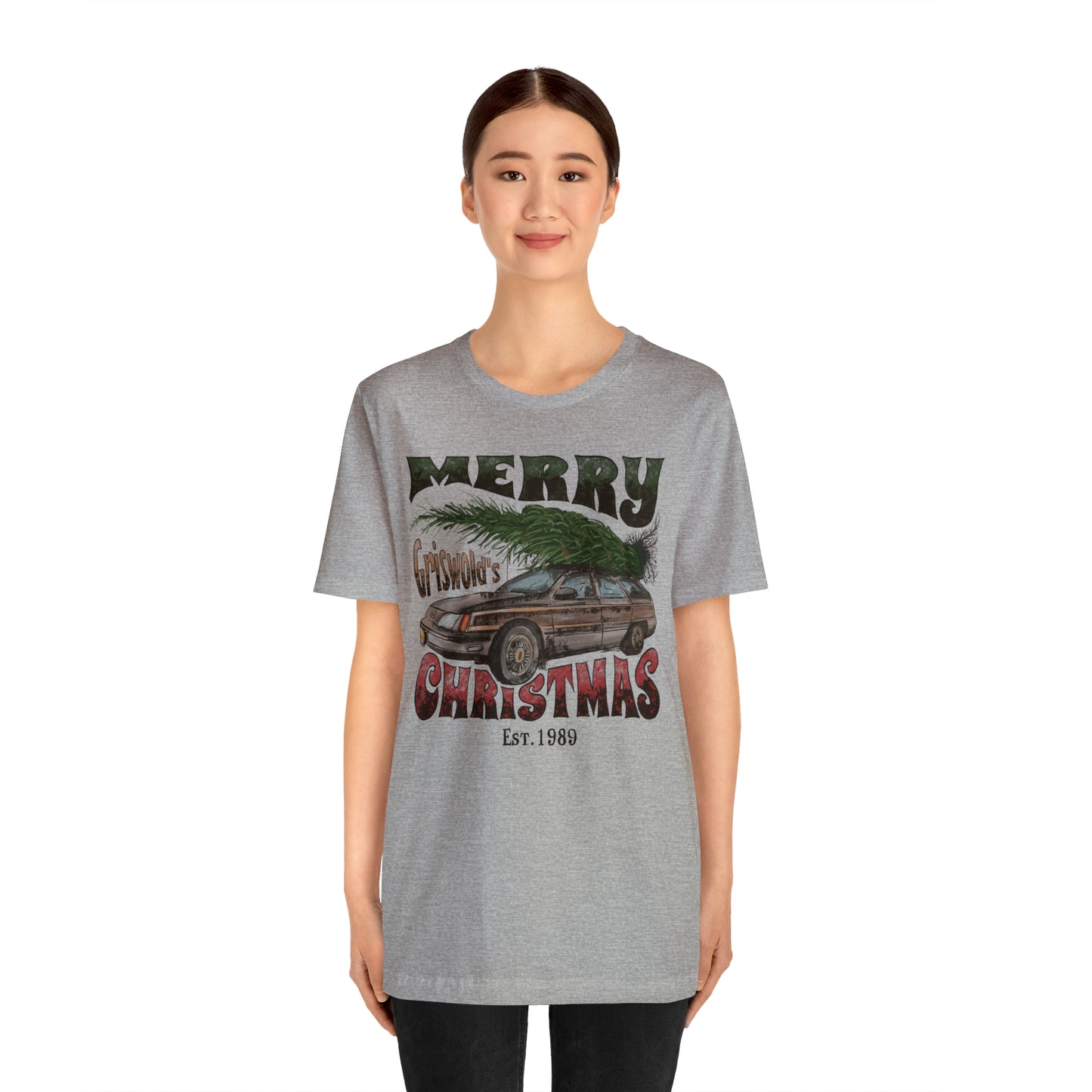 Distressed Griswold's Christmas Tree Station Wagon Holiday Bella Jersey Short Sleeve Tee (Unisex)