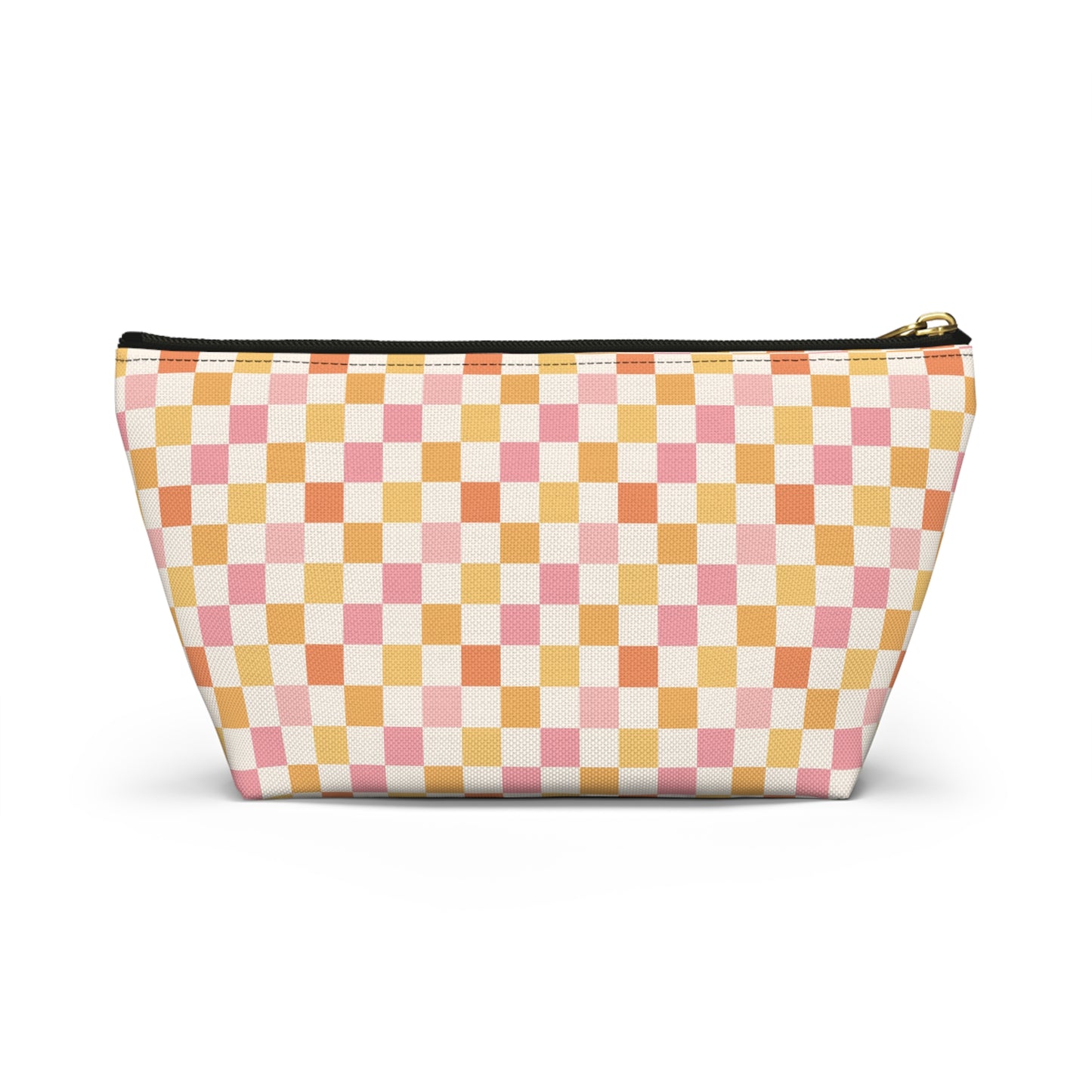 Peachy Retro Checkered -Pink/ Gold/ Orange Sherbet Print Design Accessory Pouch w T-bottom