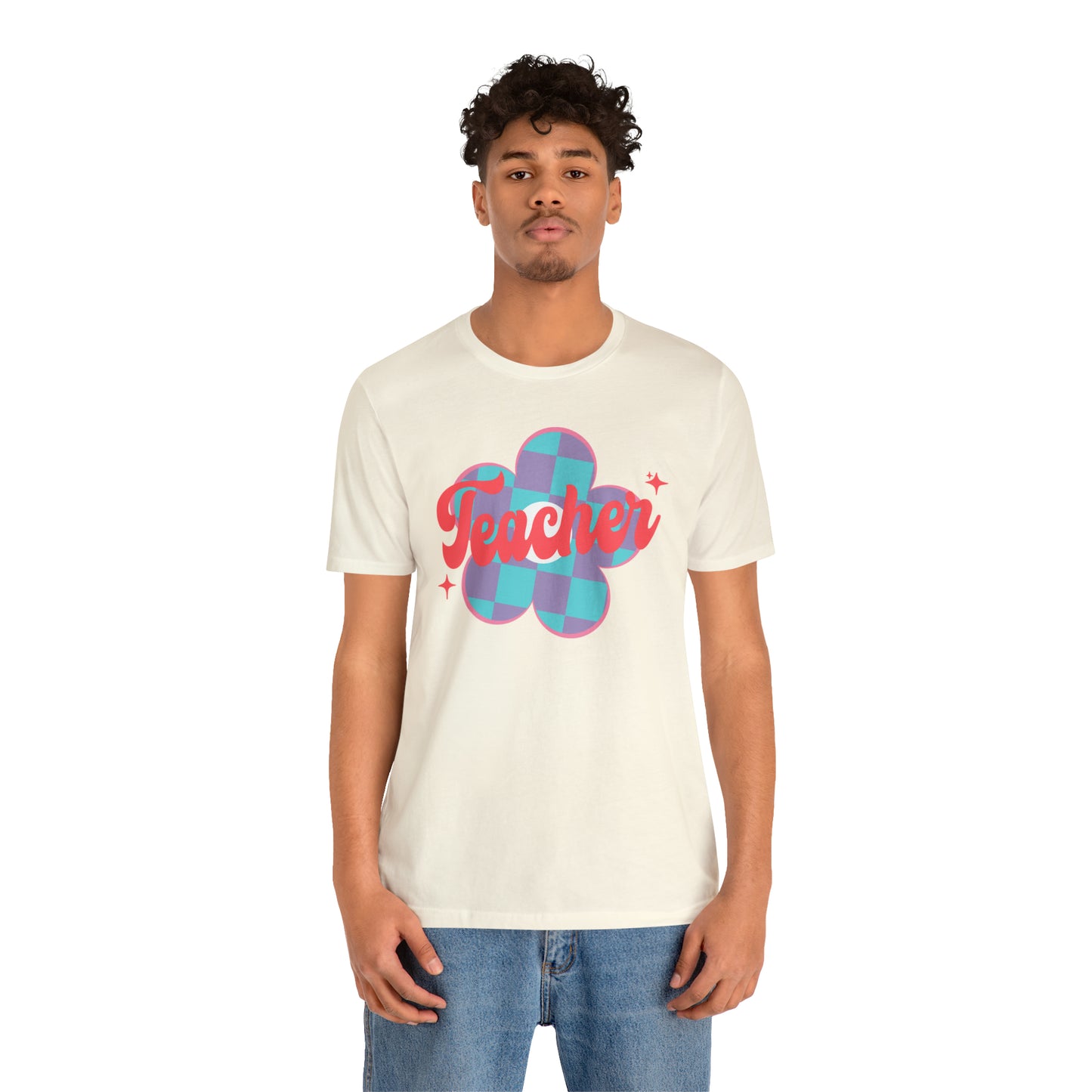 Purple and Blue Plaid Daisey Teacher T-Shirt
