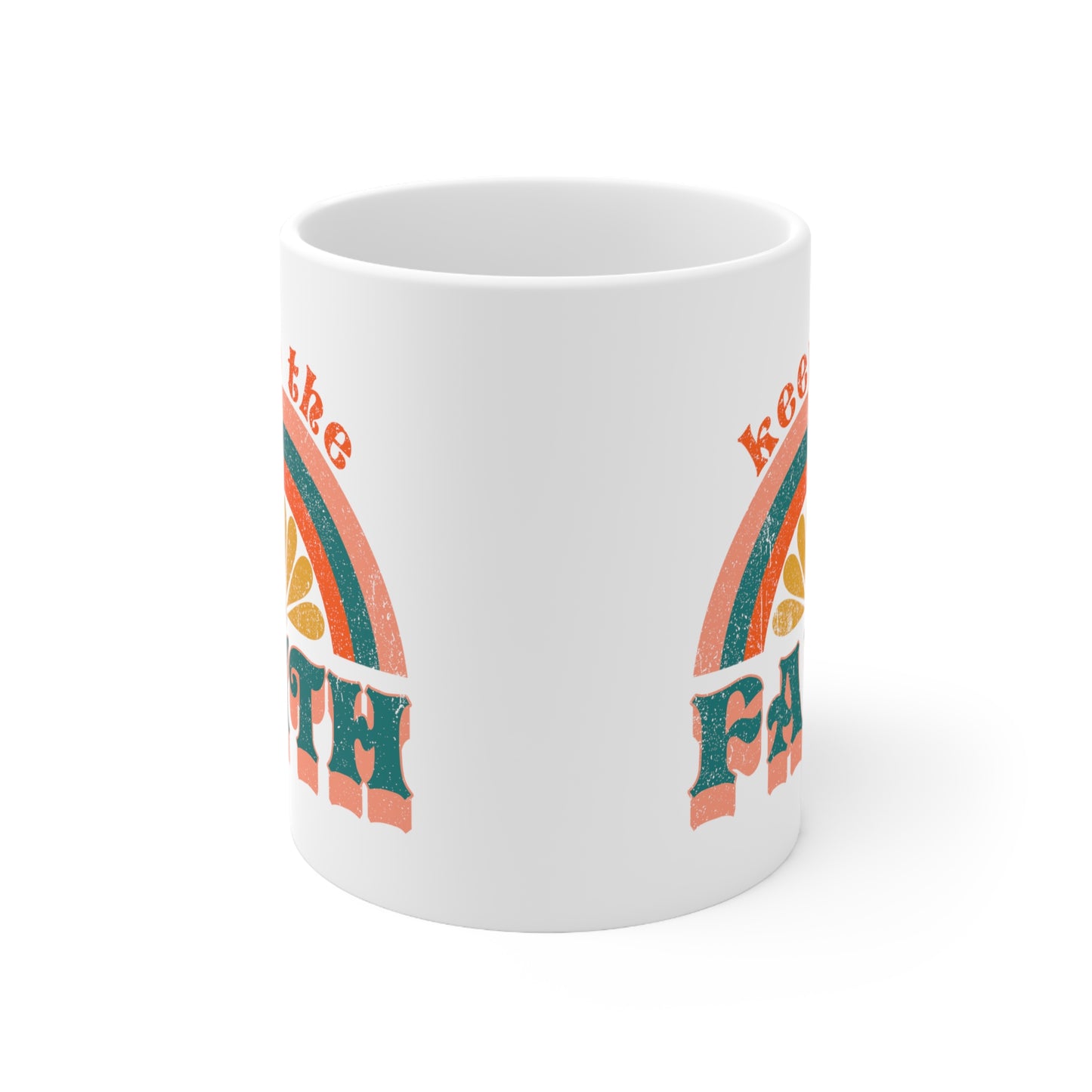 Keep the Faith Boho Retro Rainbow Sun Christian Ceramic Mug 11oz