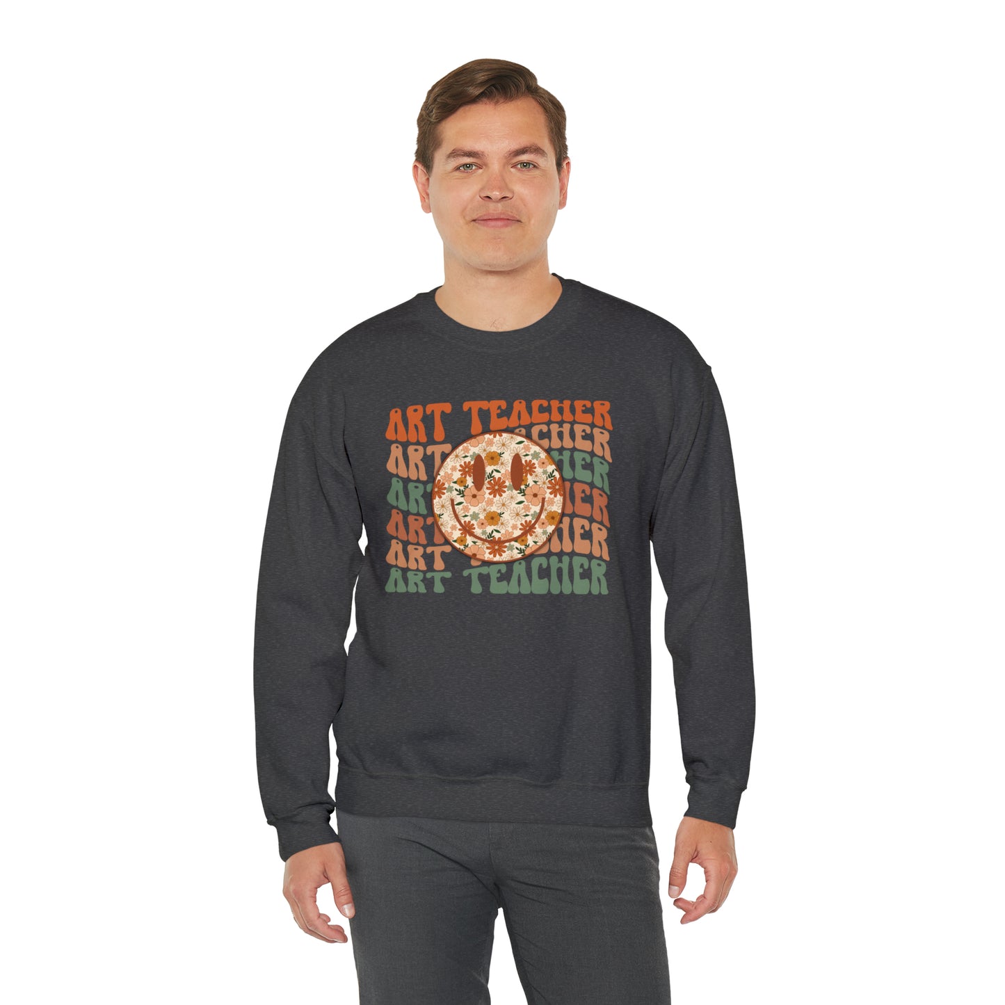Art Teacher with Smiley Face Heavyweight Crewneck Sweatshirt