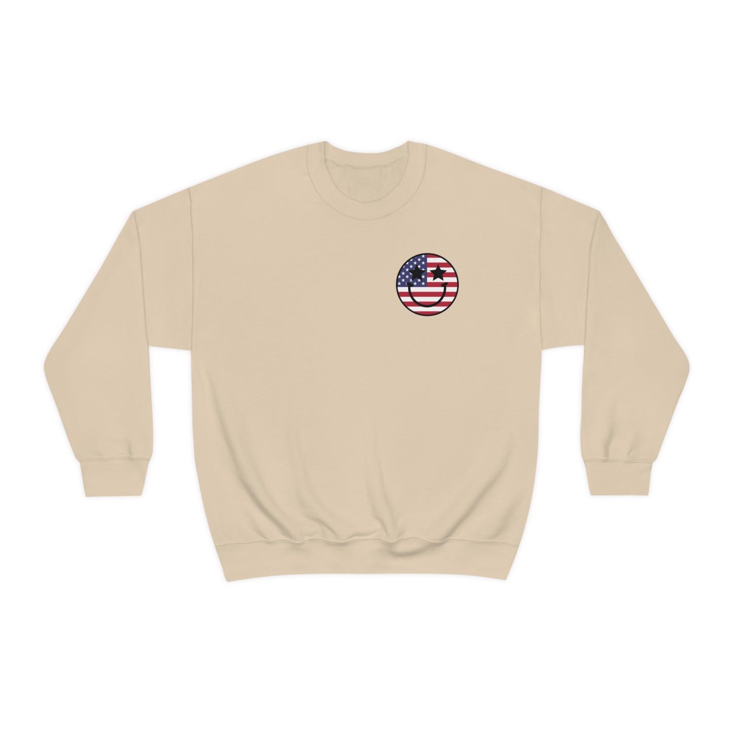 "Land of the Free Because of the Brave with Smiley Face Front" (Front & Back Design) - Unisex Heavy Blend™ Crewneck Sweatshirt