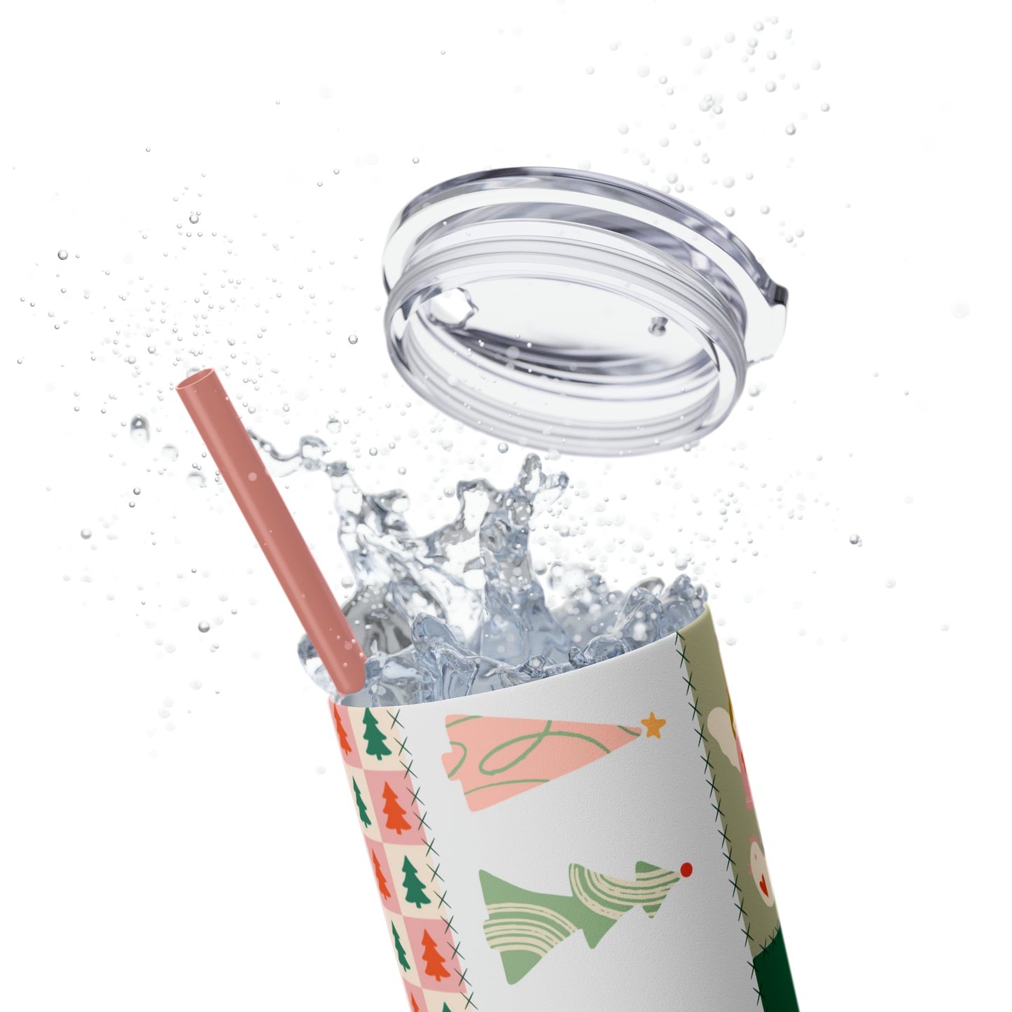 Boho Christmas Printed Holiday Skinny Tumbler with Straw, 20oz
