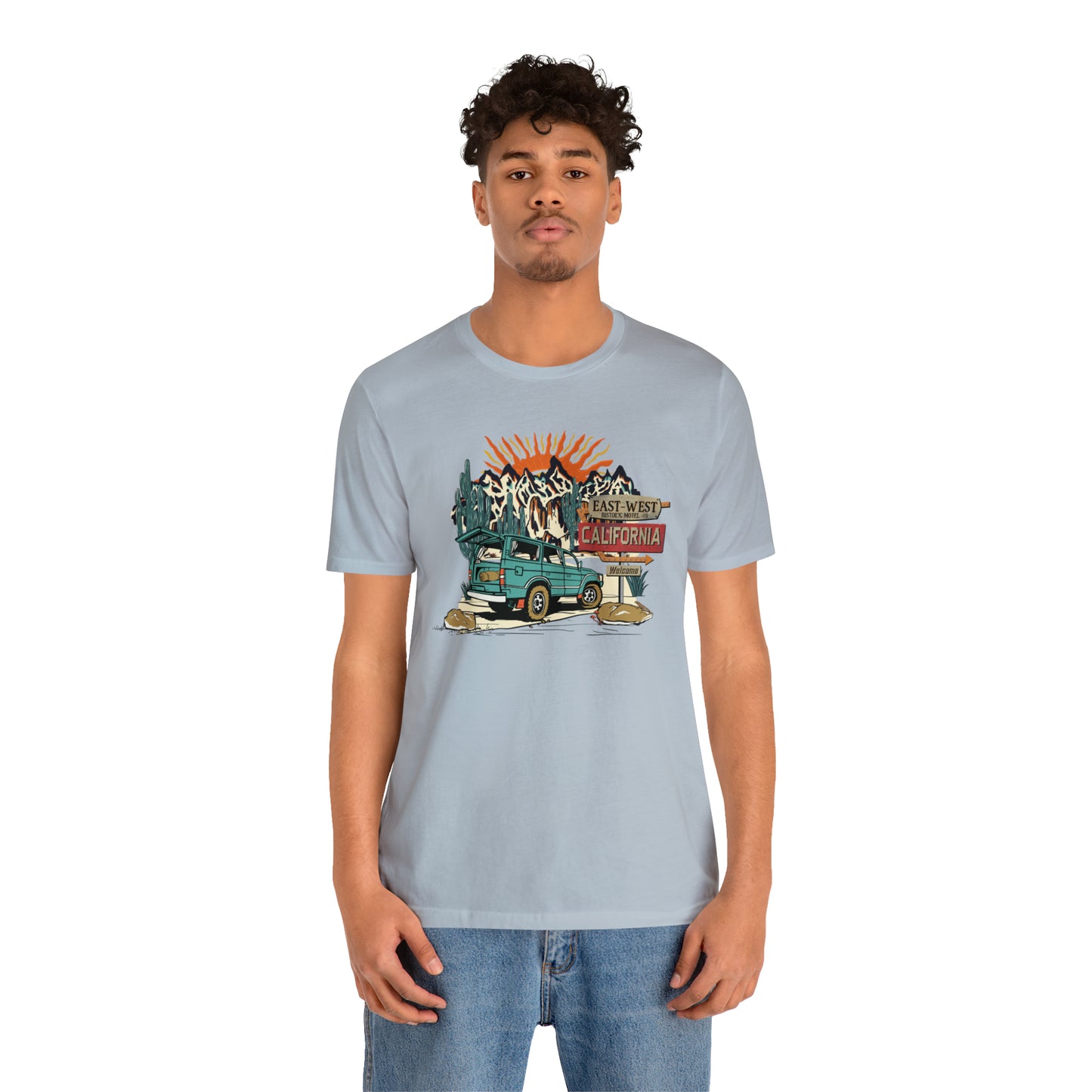 Vintage Mountain Scene with Bronco Unisex Jersey Short Sleeve Tee