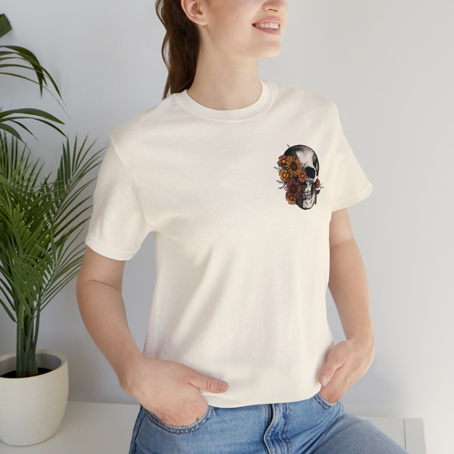 Floral Skeleton Head Front and Back Design T-Shirt