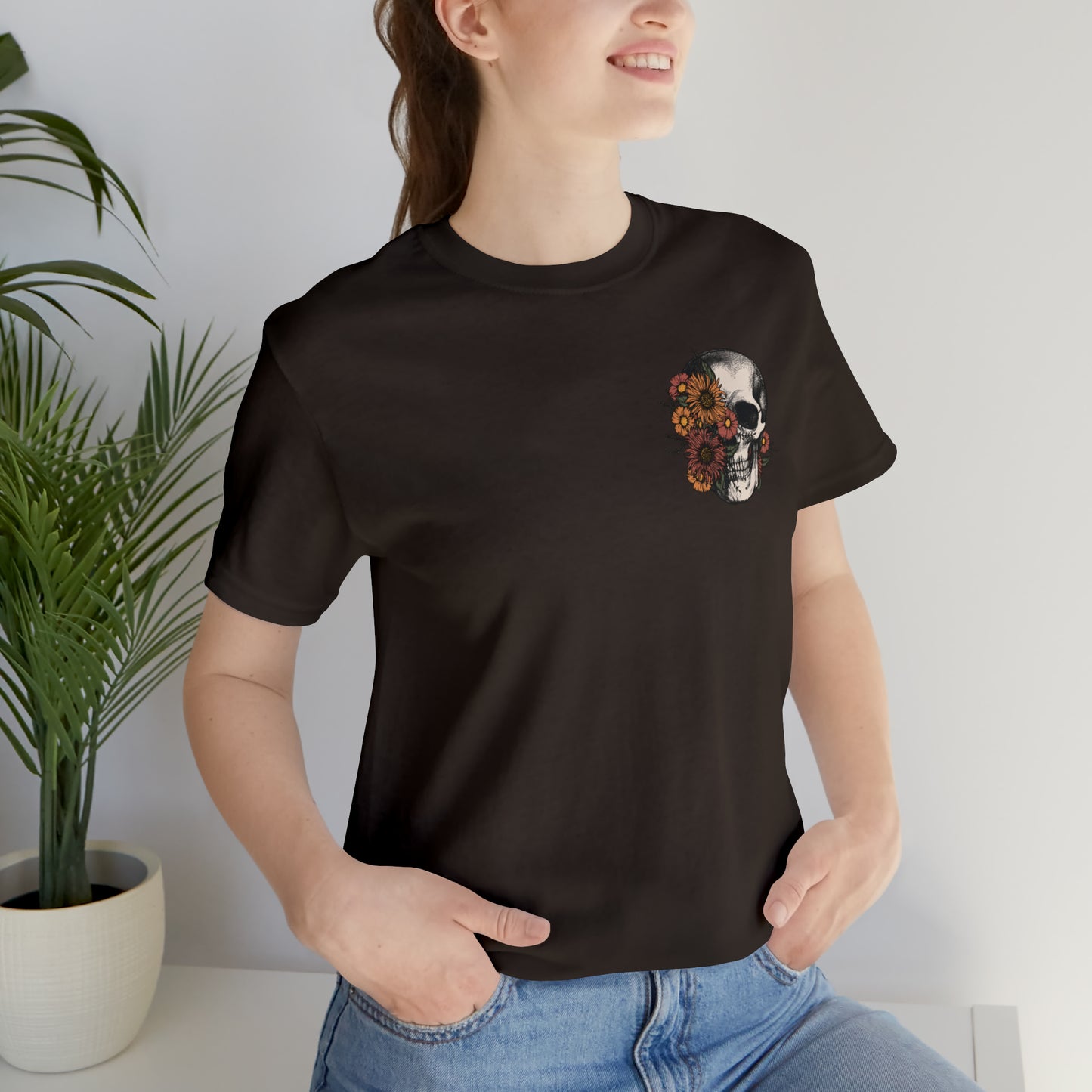 Floral Skeleton Head Front and Back Design T-Shirt