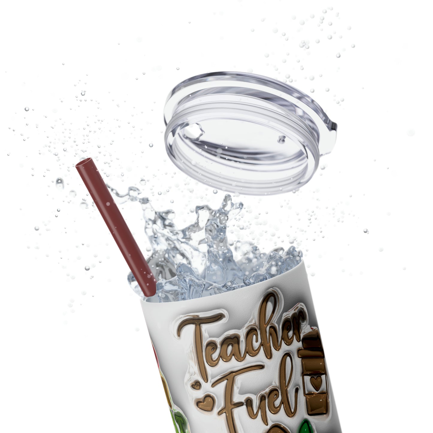 A+ Teacher Quotes Collage Skinny Tumbler with Straw, 20oz