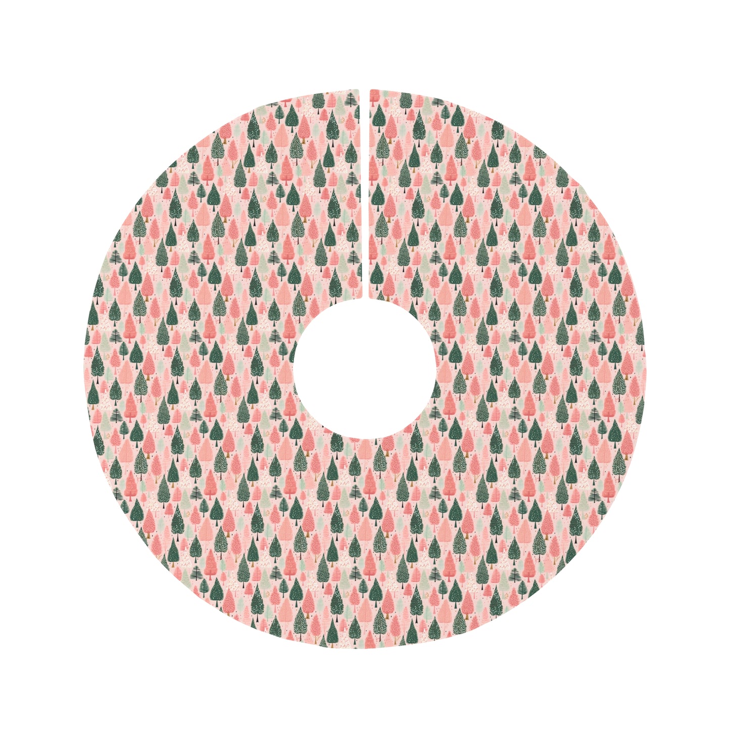 Pink and Green Christmas Tree Forest Round Tree Skirt