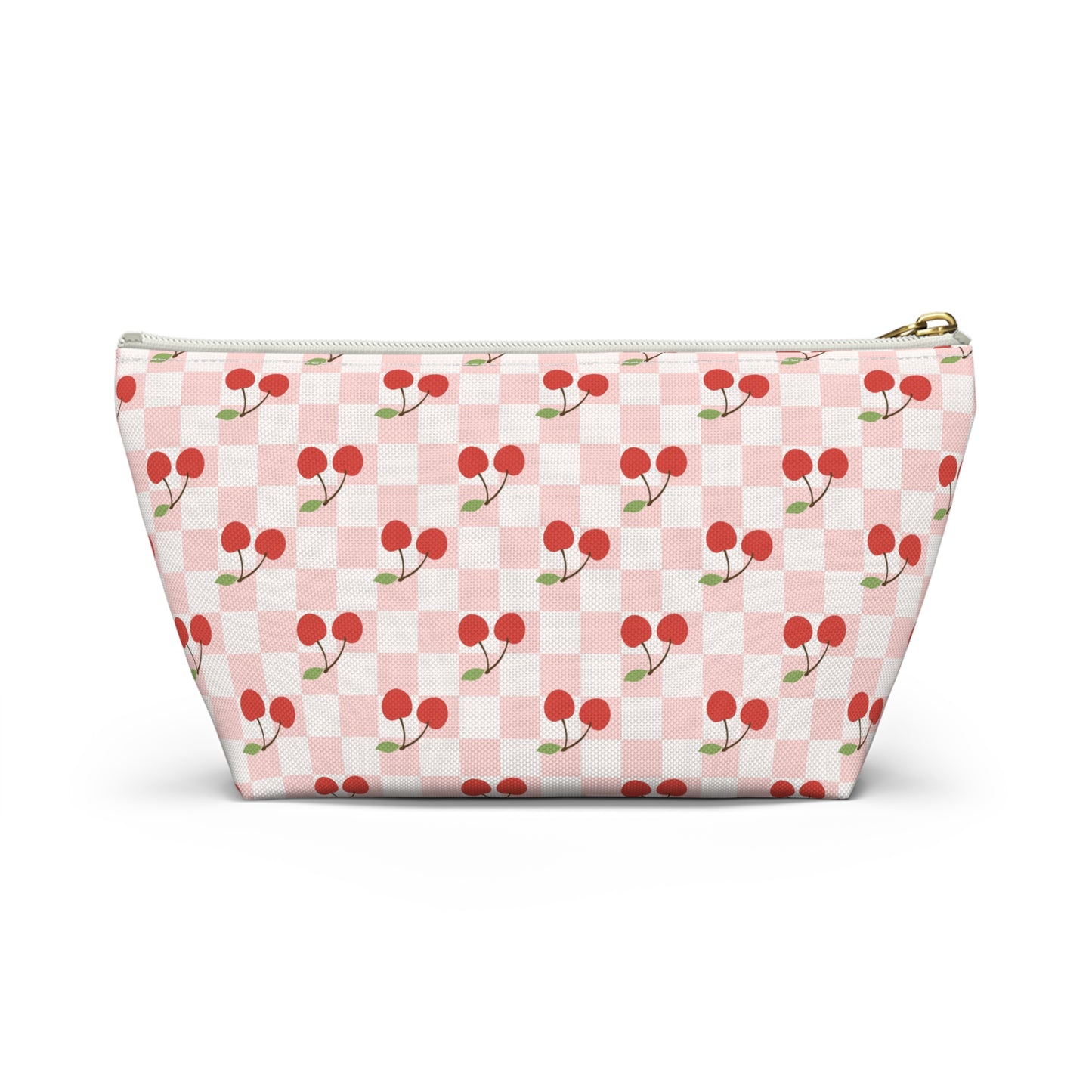Checkered Cherries Print Design Accessory Pouch w T-bottom