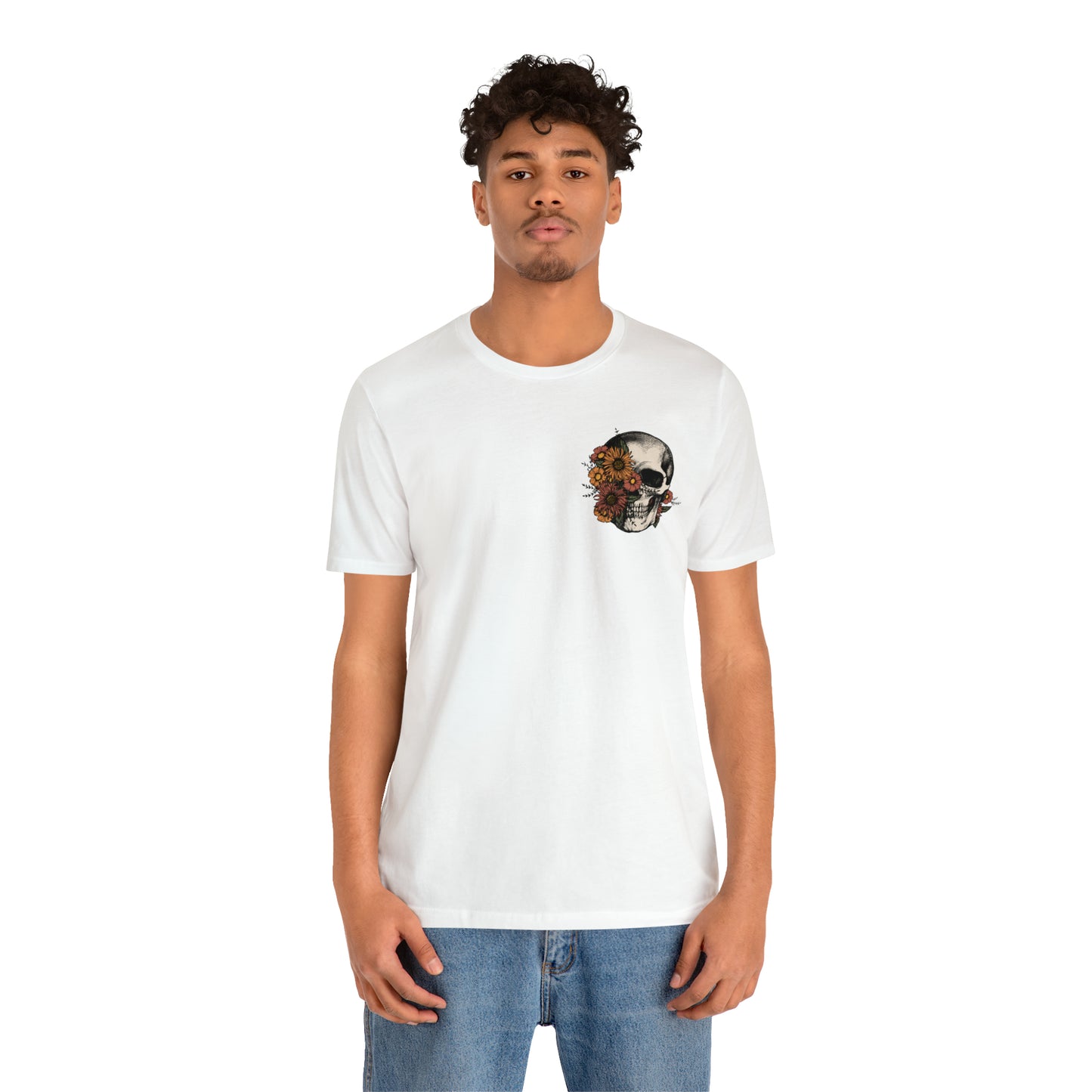 Floral Skeleton Head Front and Back Design T-Shirt