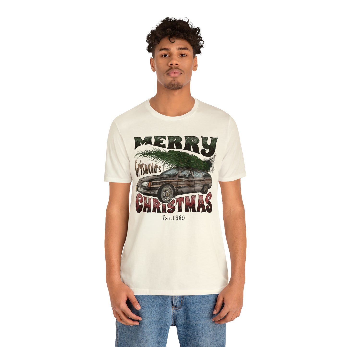 Distressed Griswold's Christmas Tree Station Wagon Holiday Bella Jersey Short Sleeve Tee (Unisex)