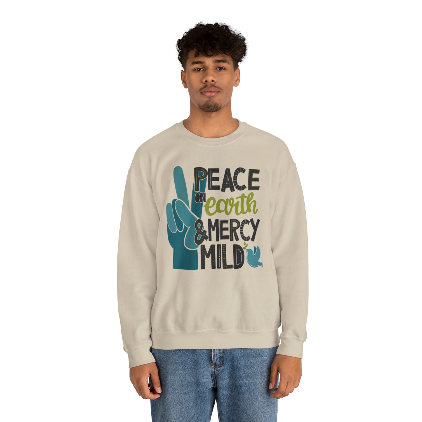 Peace on Earth and Mercy Mild Heavyweight Crewneck Sweatshirt