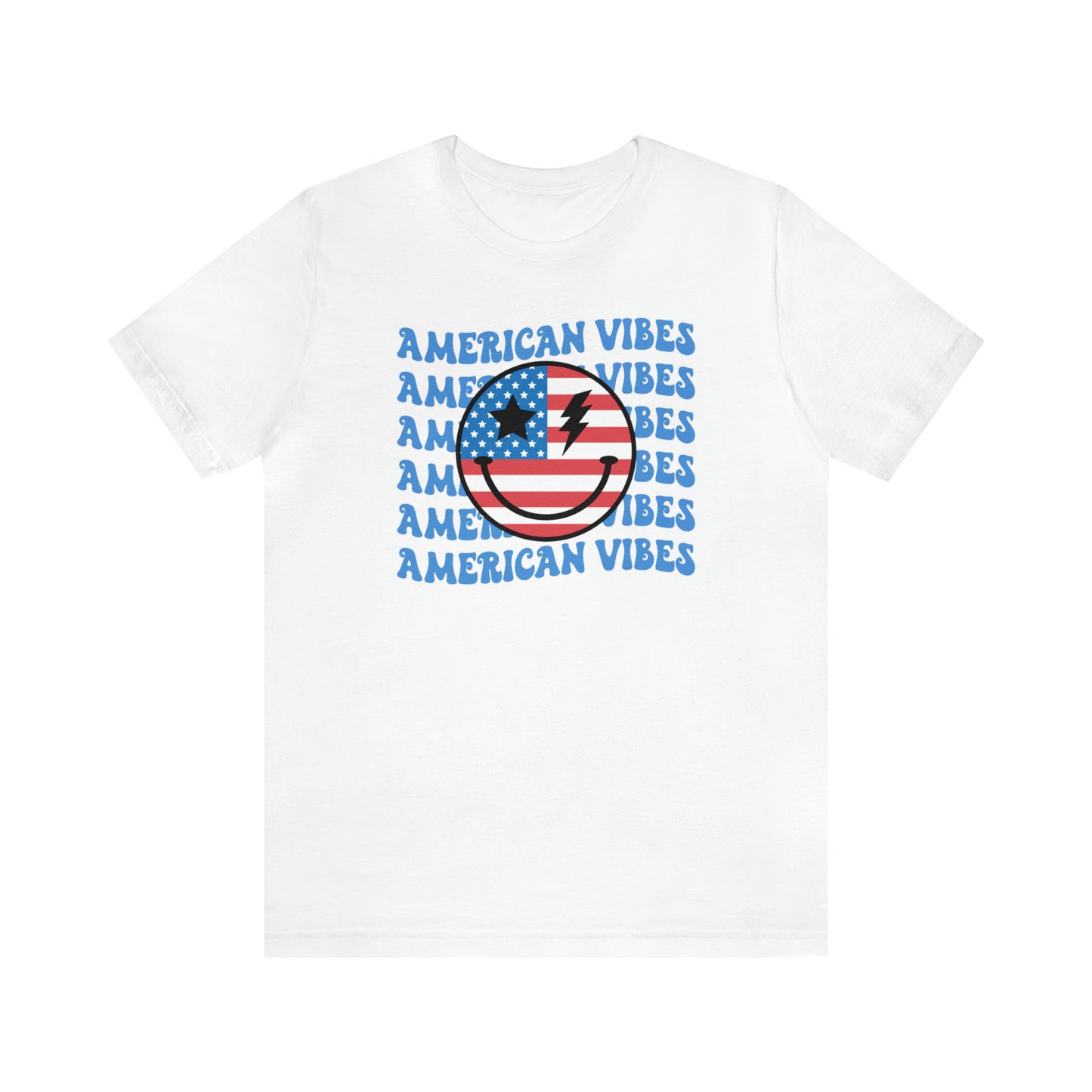 USA American Vibes American Flag Smiley Face Unisex Jersey Short Sleeve Tee