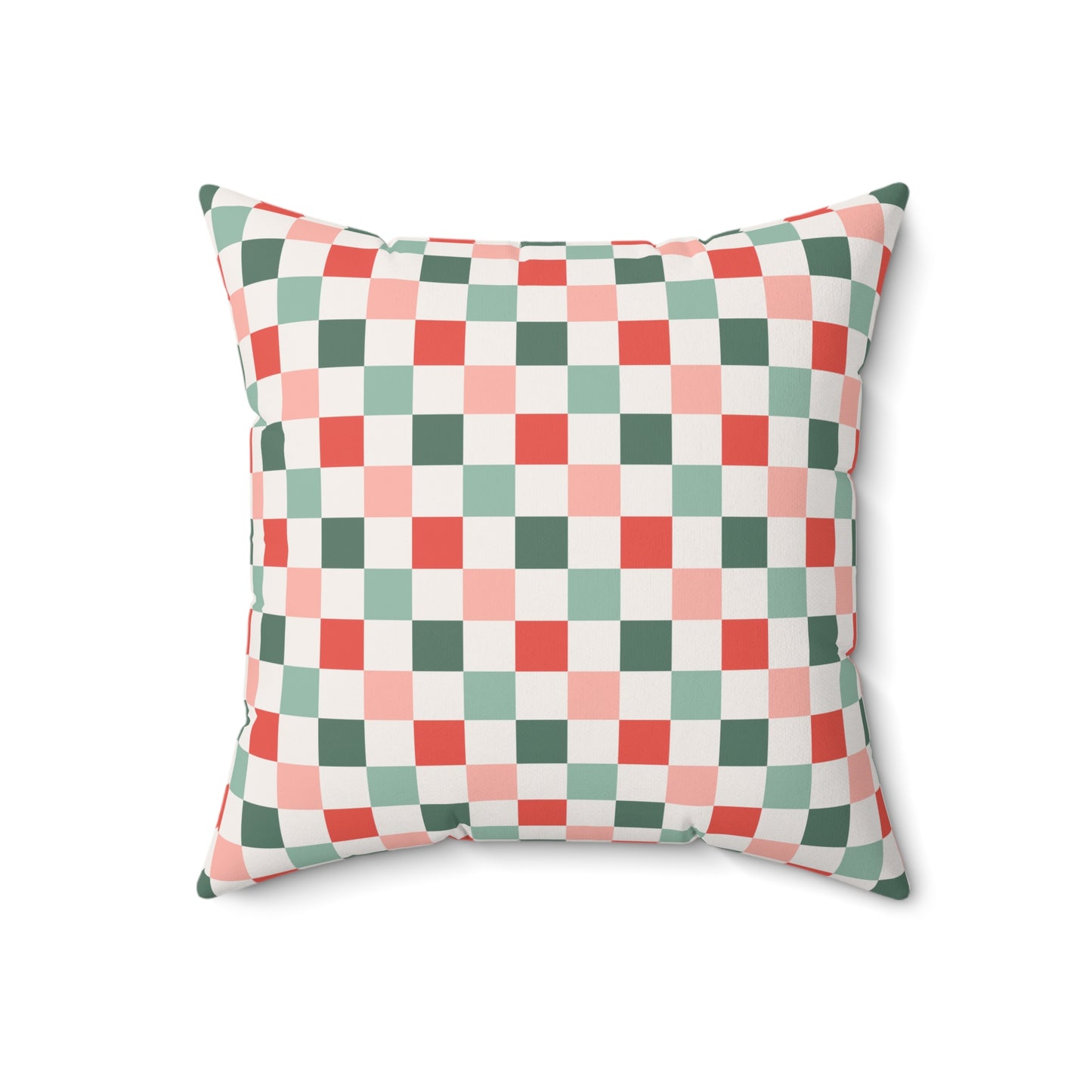 Boho Christmas Checkerboard / Holiday Polyester Square Pillow