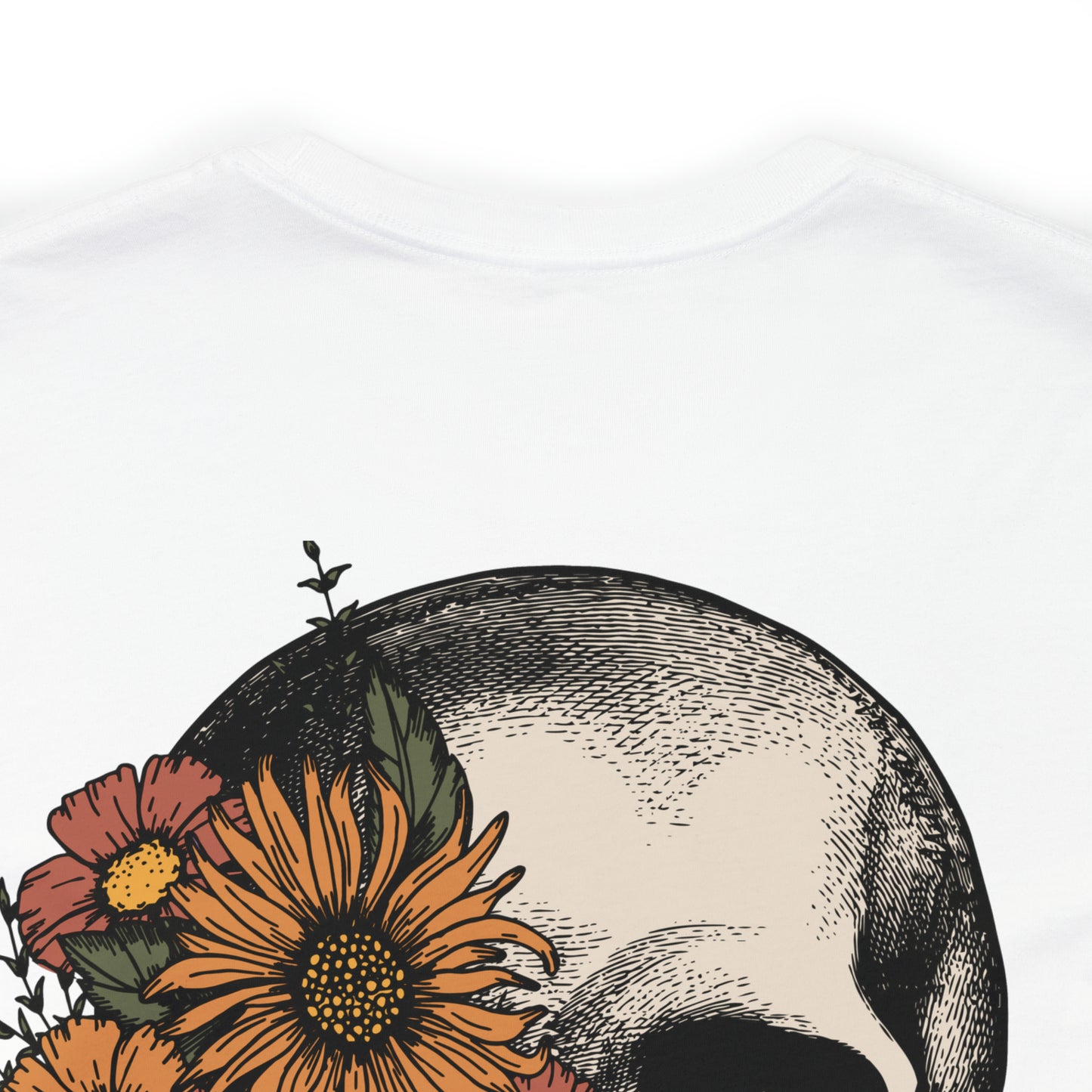 Floral Skeleton Head Front and Back Design T-Shirt