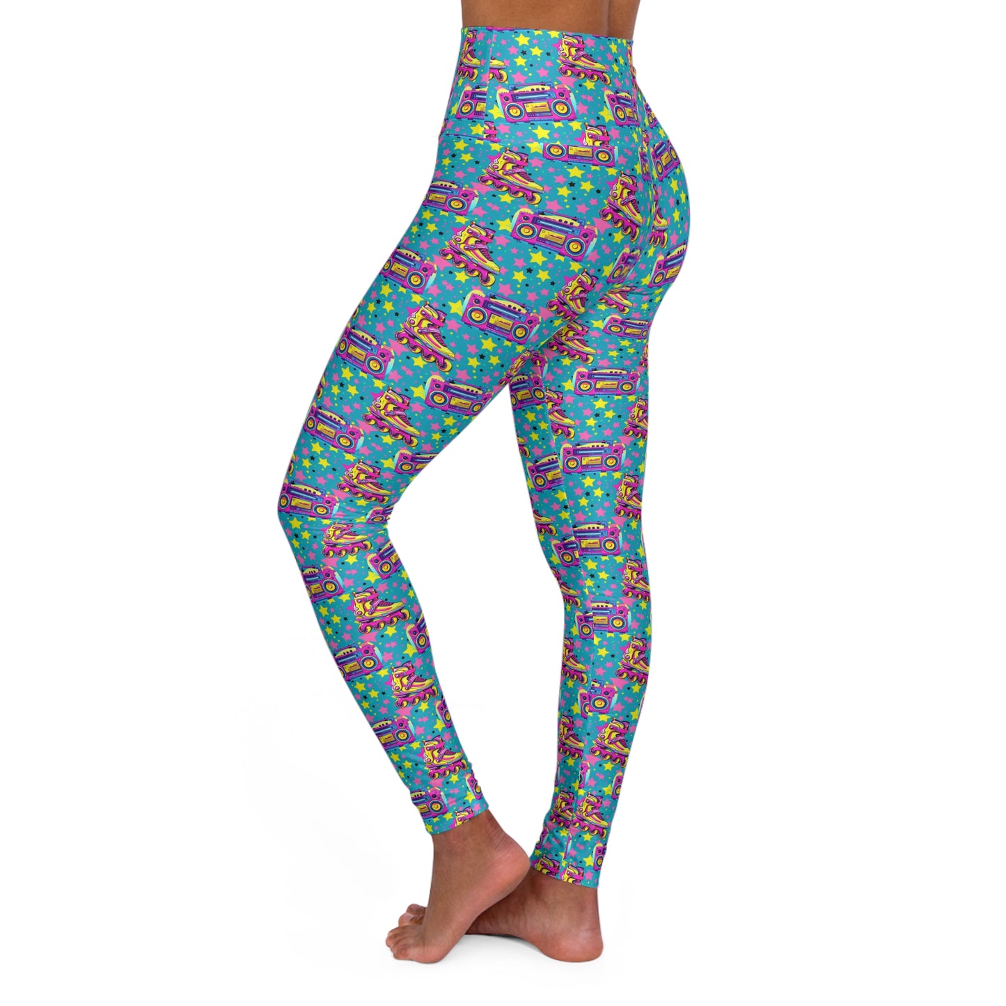 Jam Box Stars Rollerblades 80's 90's Themed High Waisted Yoga Leggings