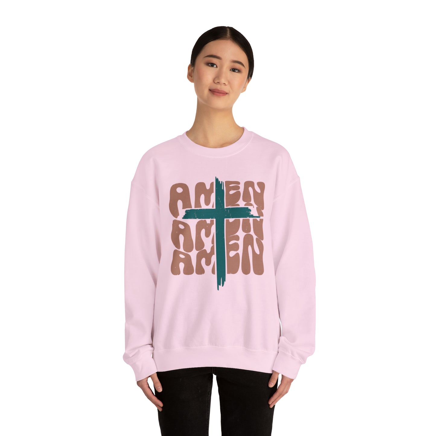 Vintage Amen Amen Amen with Cross Design Boho Color Print Heavy Blend™ Crewneck Sweatshirt