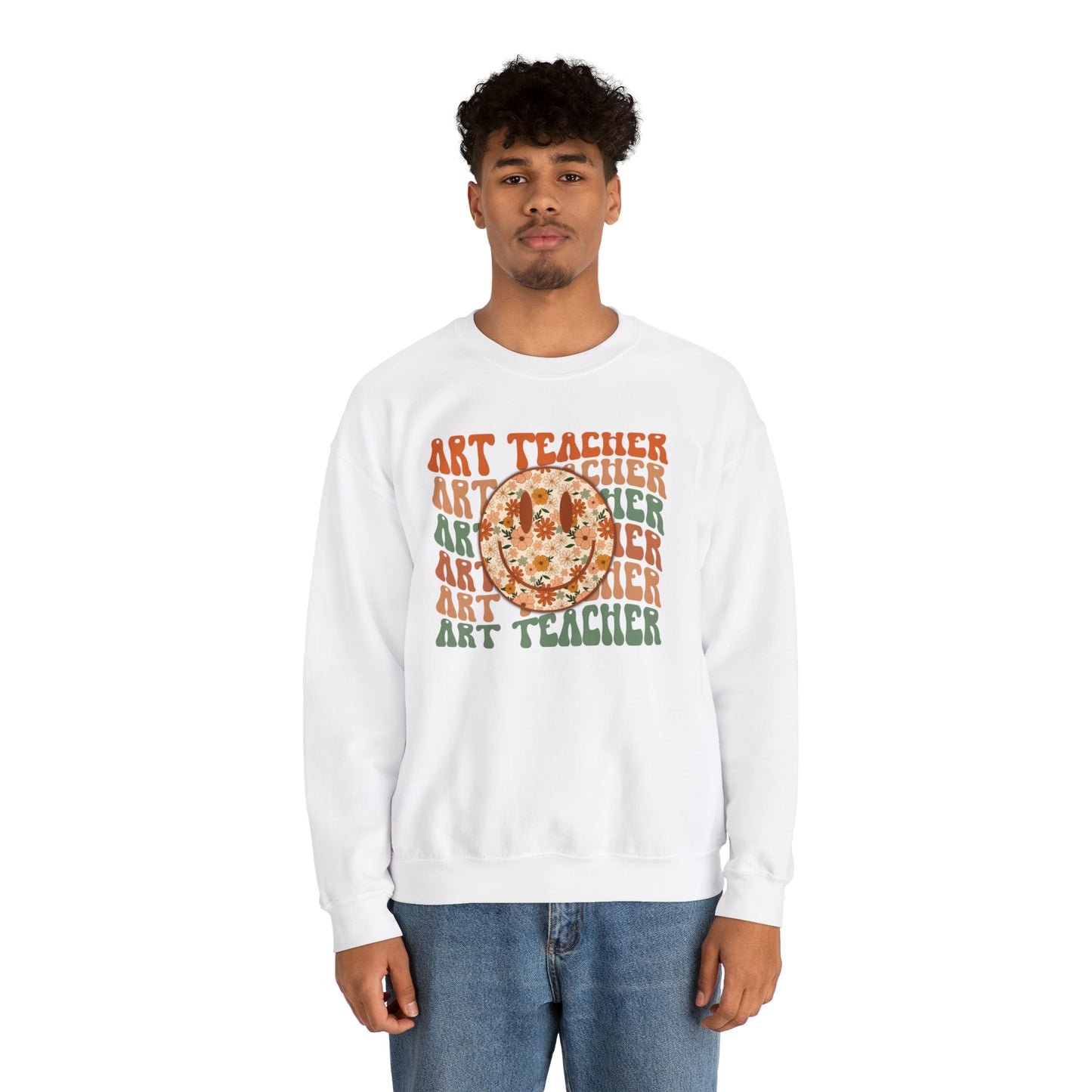 Art Teacher with Smiley Face Heavyweight Crewneck Sweatshirt