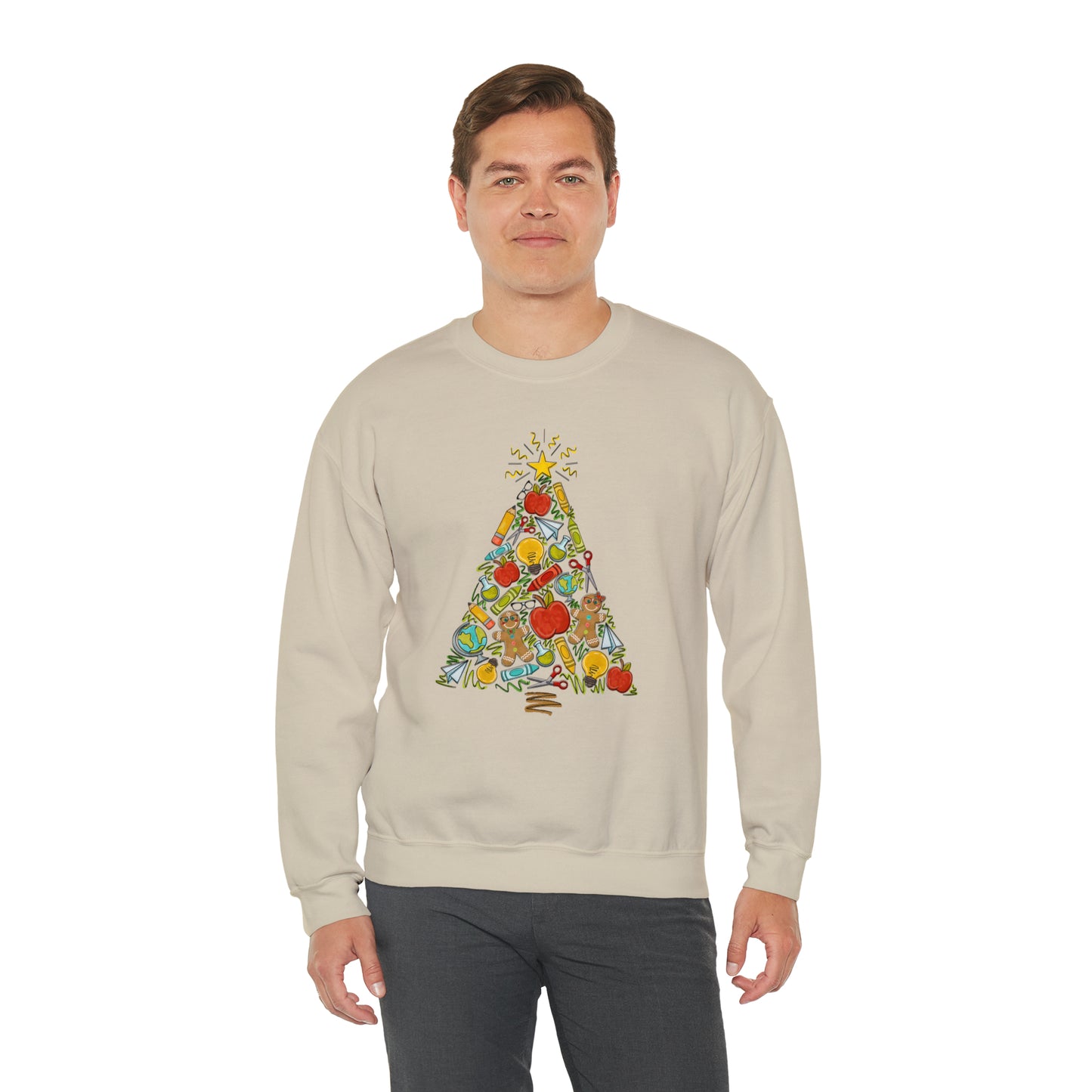 Teacher Supplies Christmas Tree Heavyweight Crewneck Sweatshirt