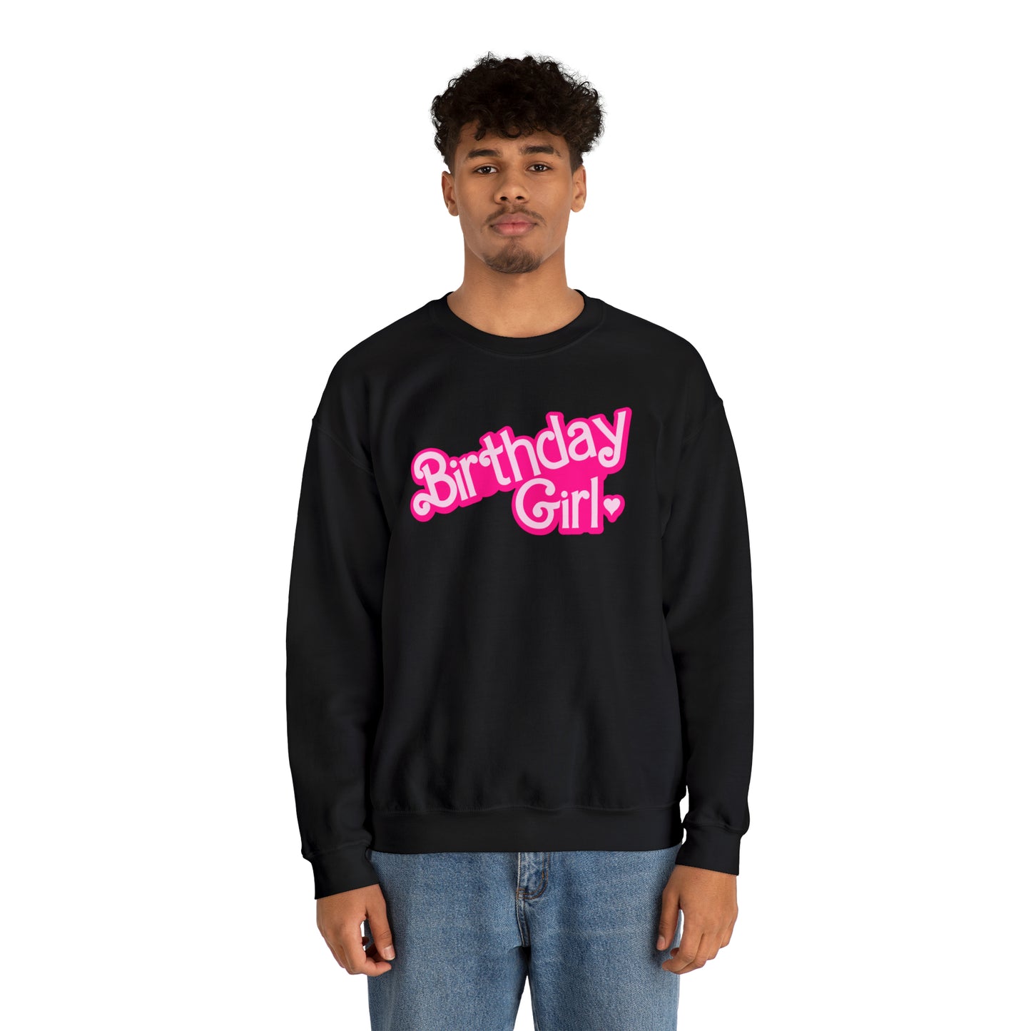 Birthday Girl with Hot Pink Barbie Font Heavy Blend™ Crewneck Sweatshirt