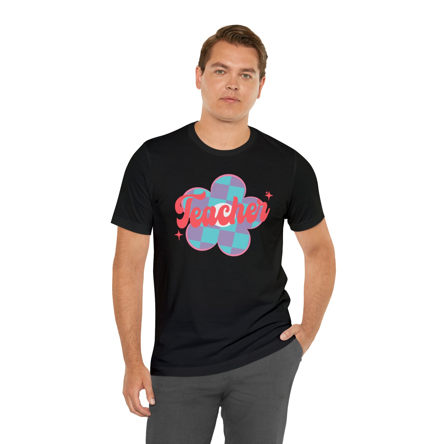 Purple and Blue Plaid Daisey Teacher T-Shirt
