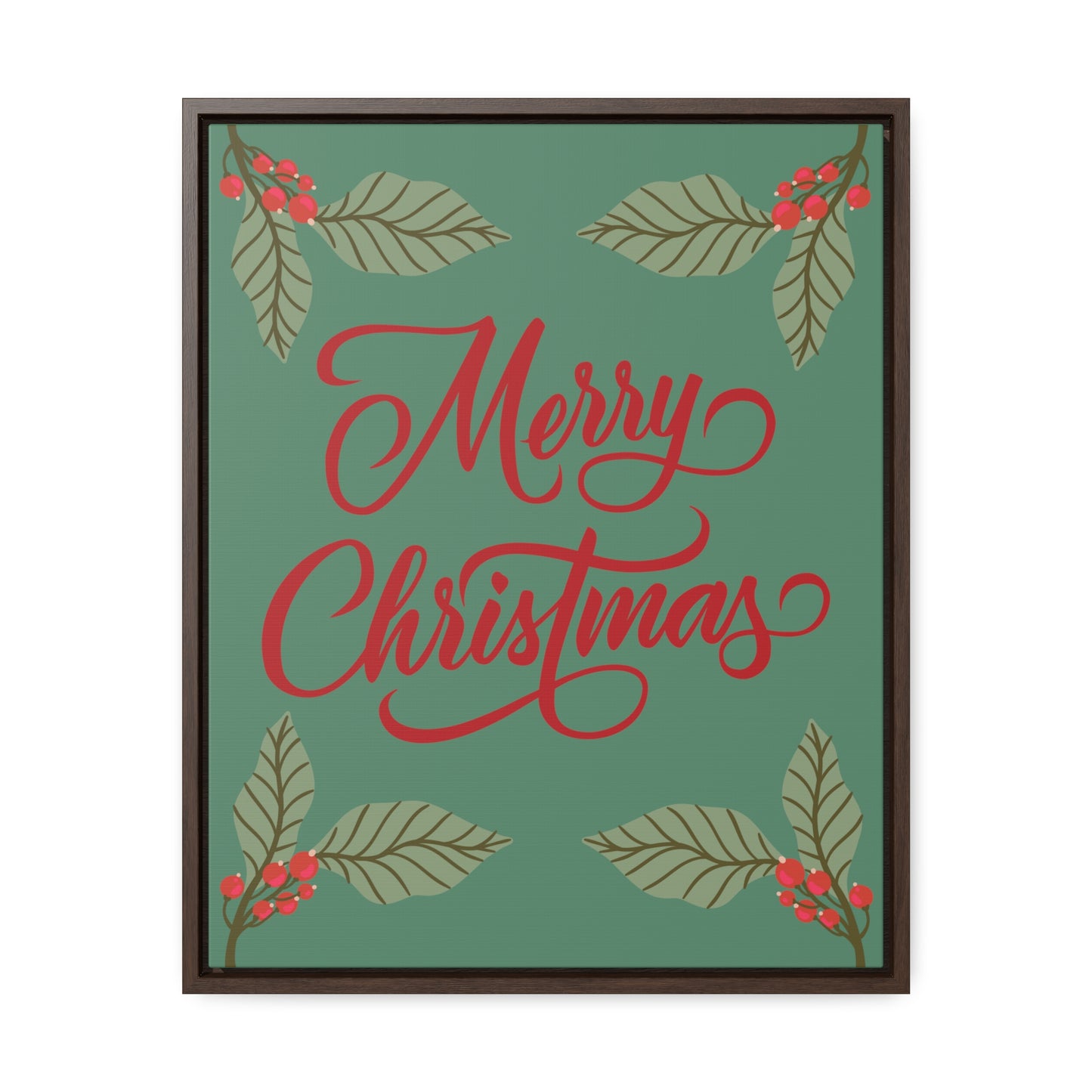 Merry Christmas Holly Berry Christmas Leaf Gallery Canvas Wraps, Vertical Frame