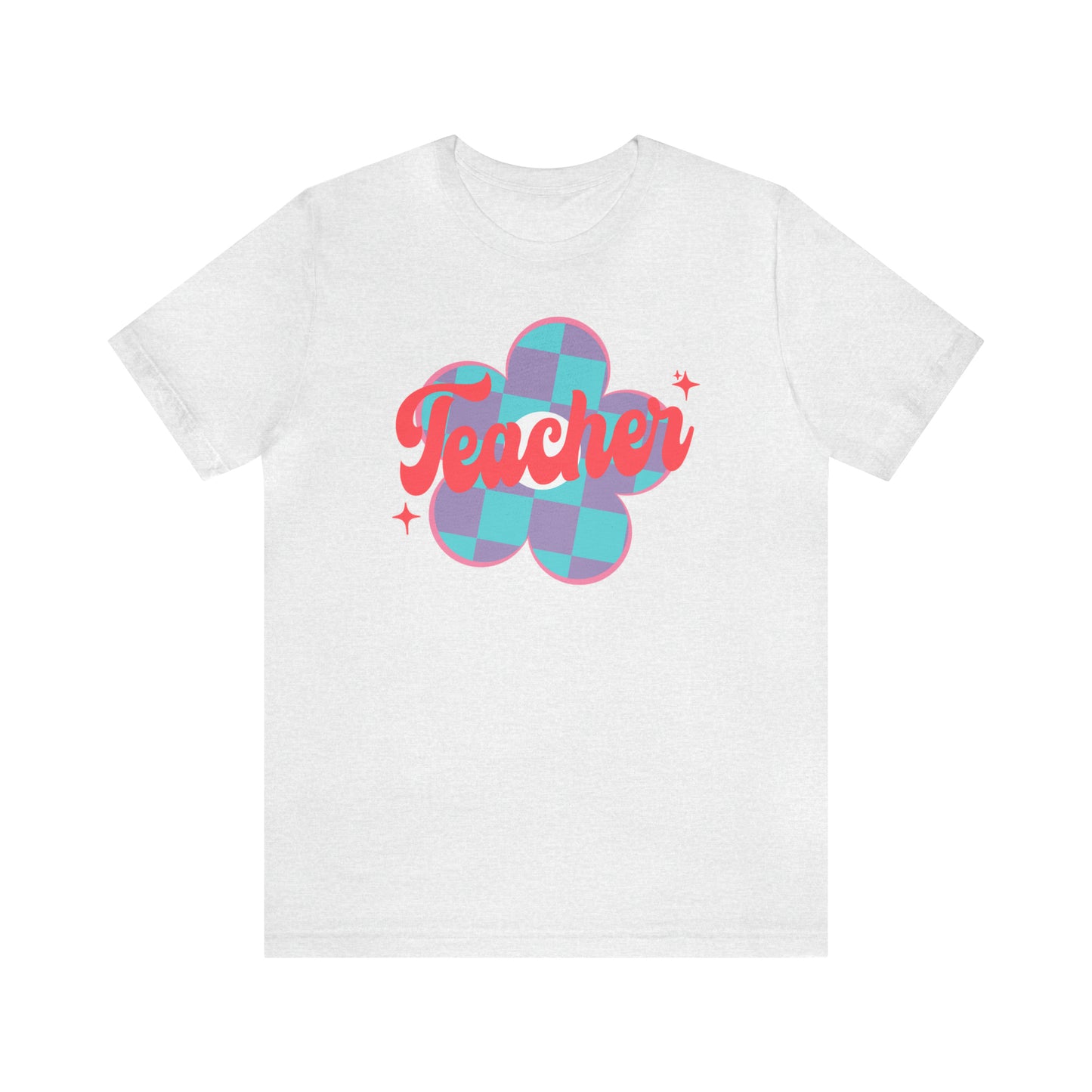 Purple and Blue Plaid Daisey Teacher T-Shirt