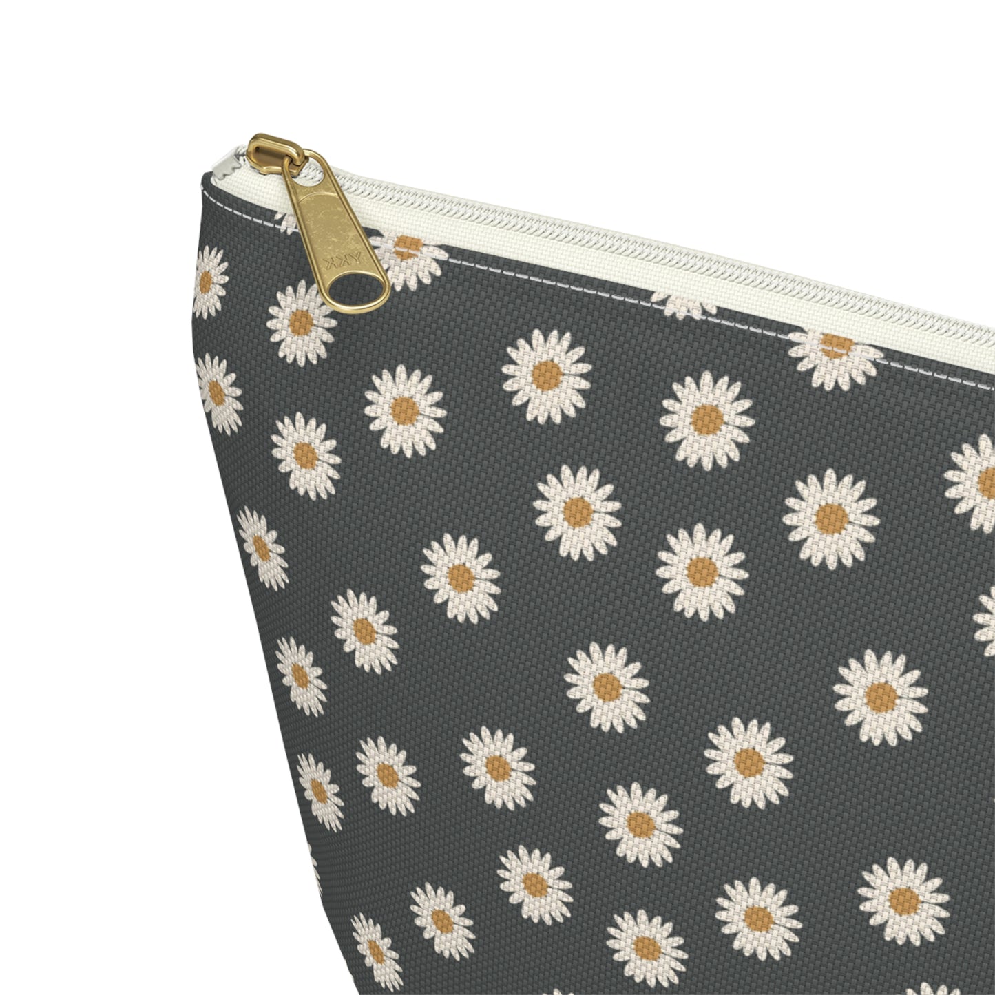 Boho White Daisy Design Accessory Pouch w T-bottom