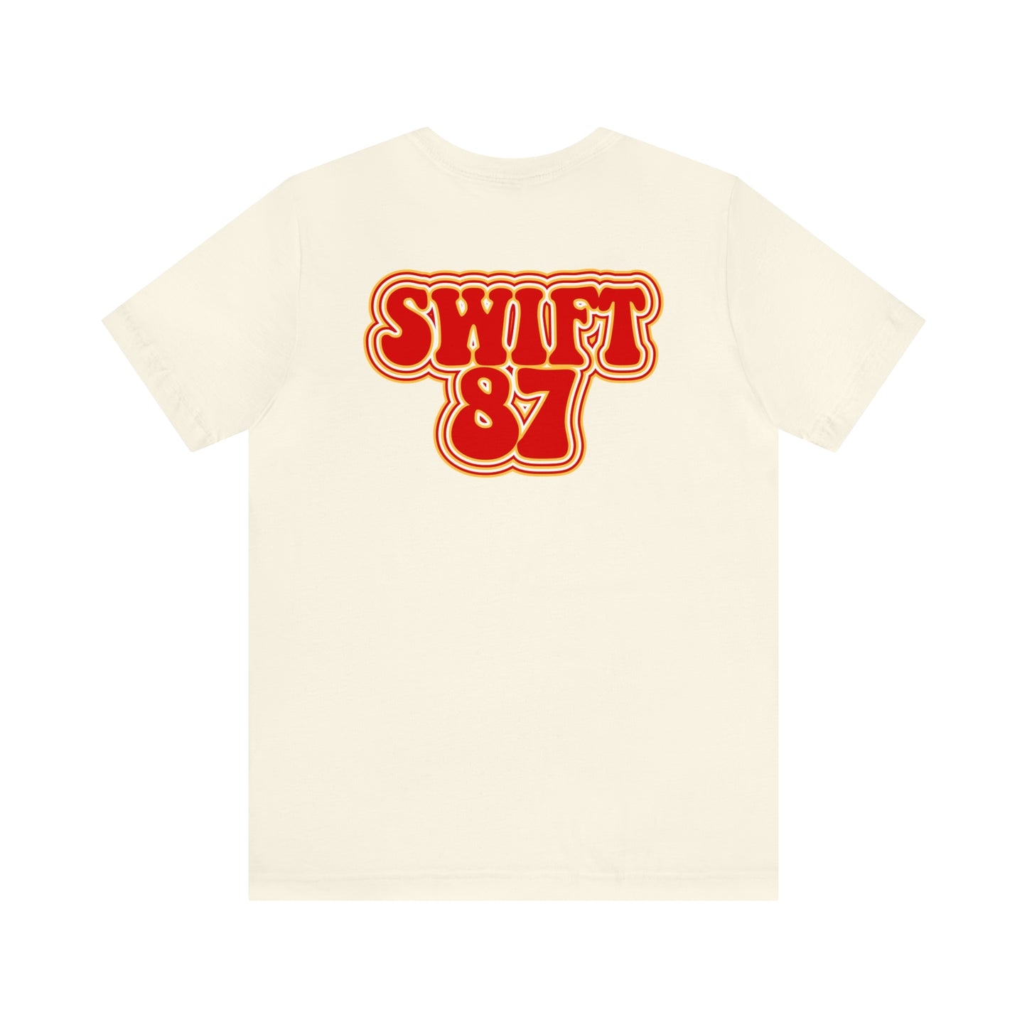Swift Kelce Football Bubble Font Bella Jersey Short Sleeve Tee (Unisex) - Front and Back Design