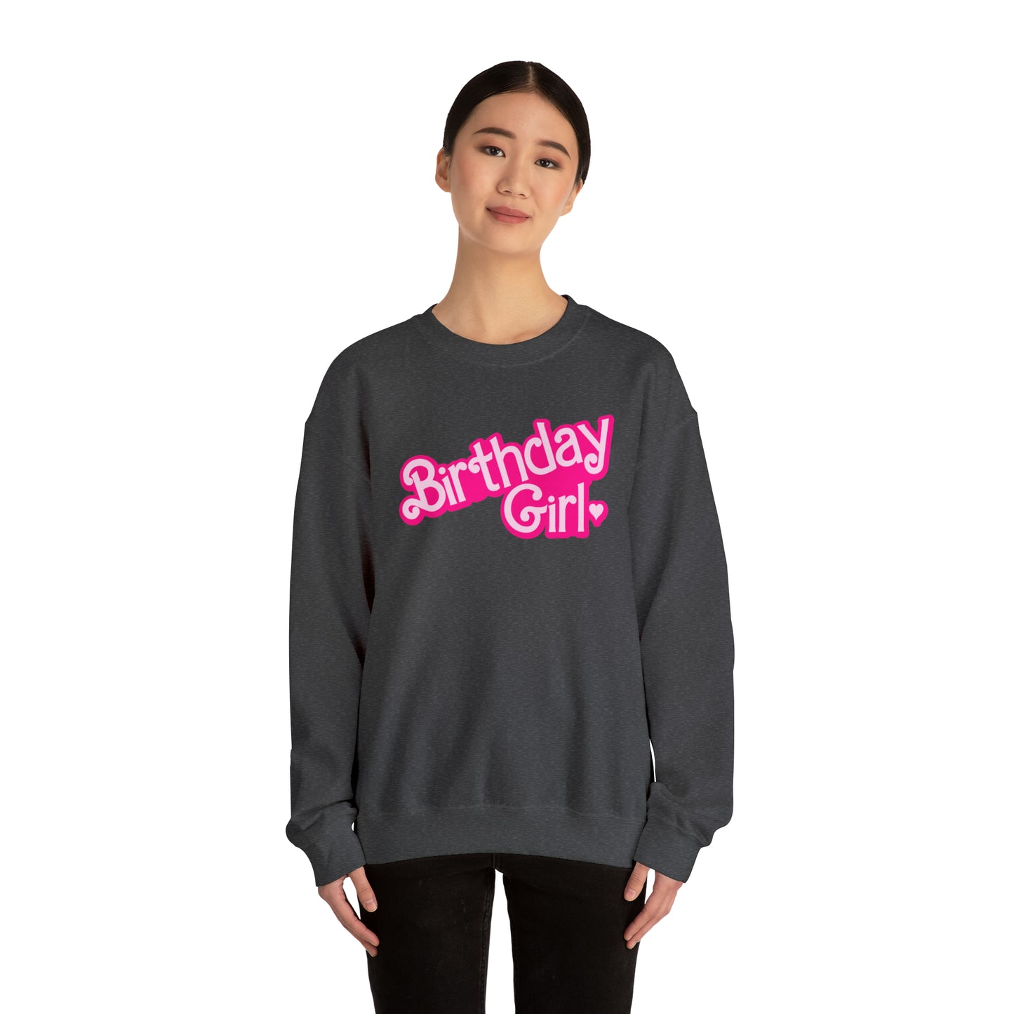 Birthday Girl with Hot Pink Barbie Font Heavy Blend™ Crewneck Sweatshirt