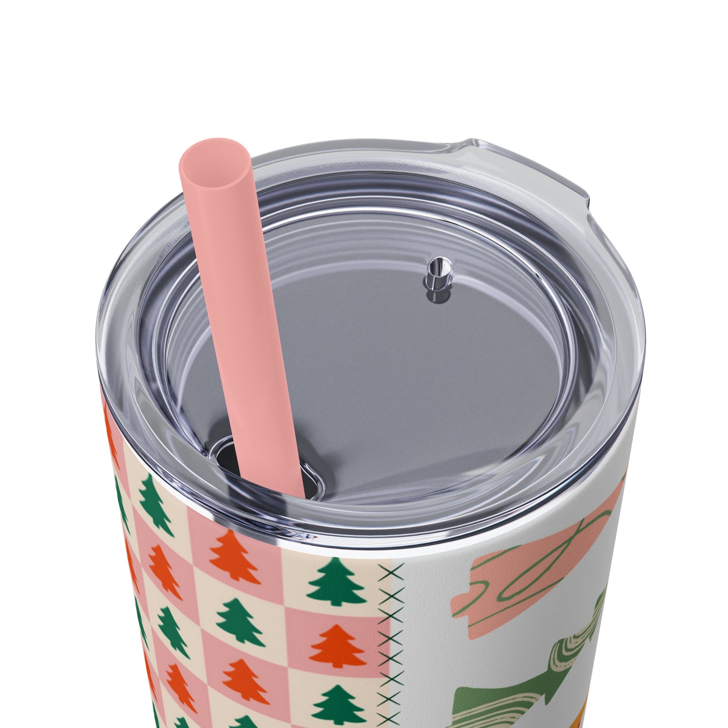 Boho Christmas Printed Holiday Skinny Tumbler with Straw, 20oz