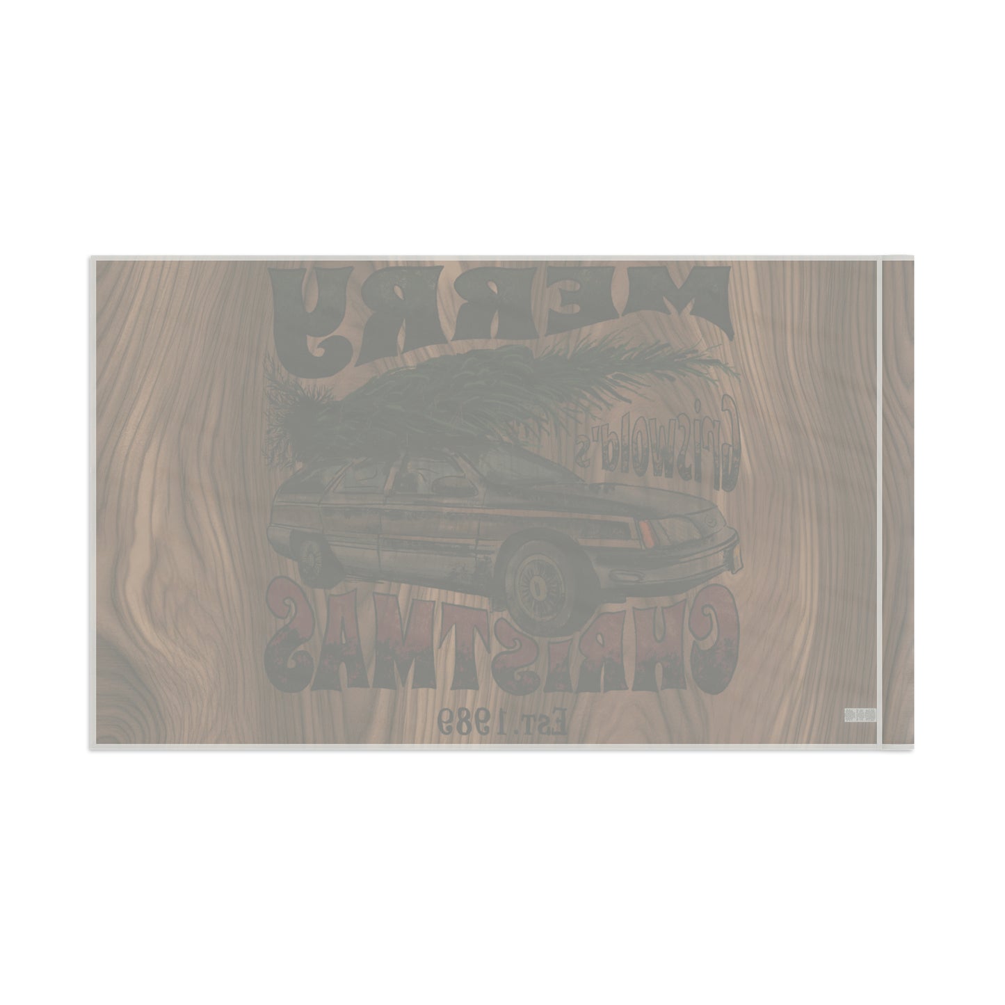Distressed Merry Griswold's Christmas Tree Station Wagon Holiday Wooden Print Flag