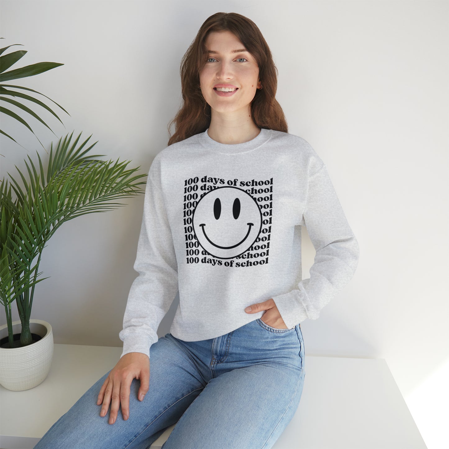 100 Days of School Smiley Face Heavyweight Crewneck Sweatshirt