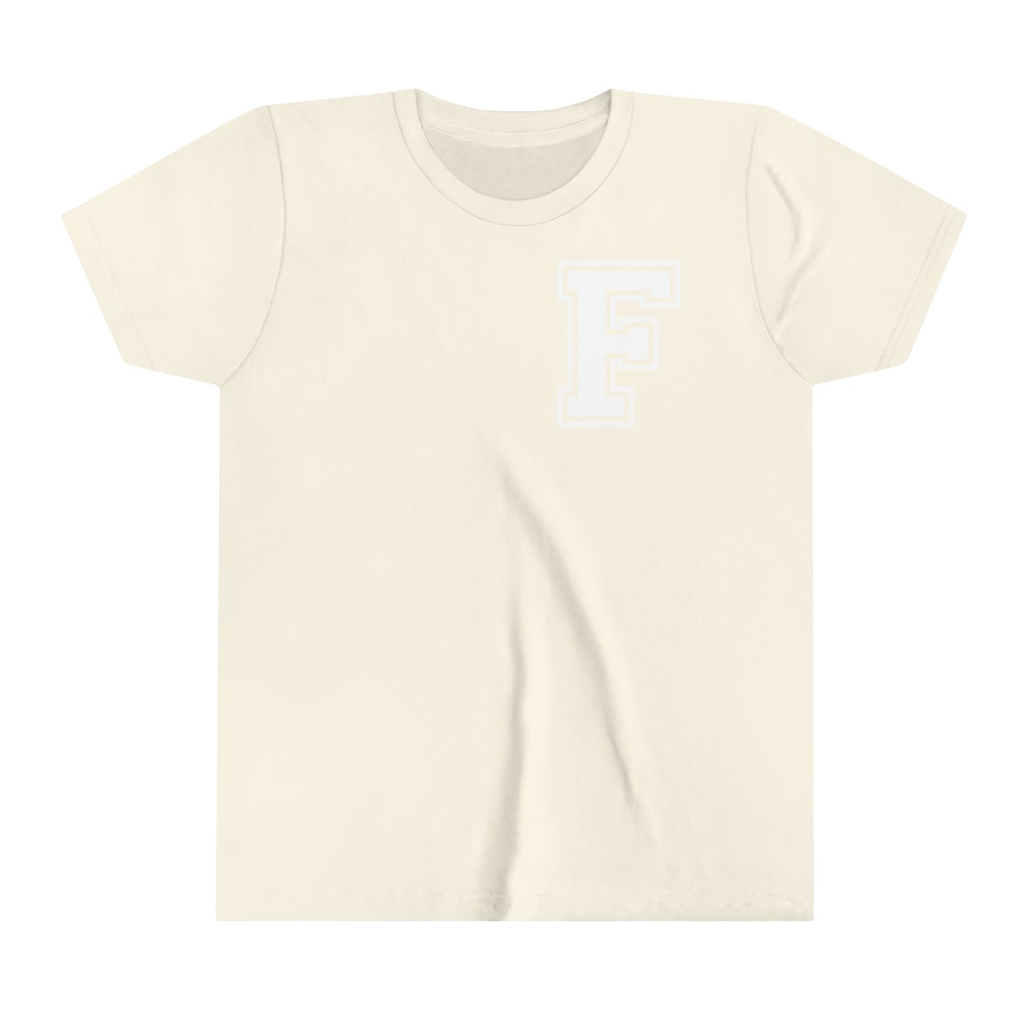 YOUTH - Front and Back Design - Varsity F Vertical Freeburg Midgets Logo - Short Sleeve Tee