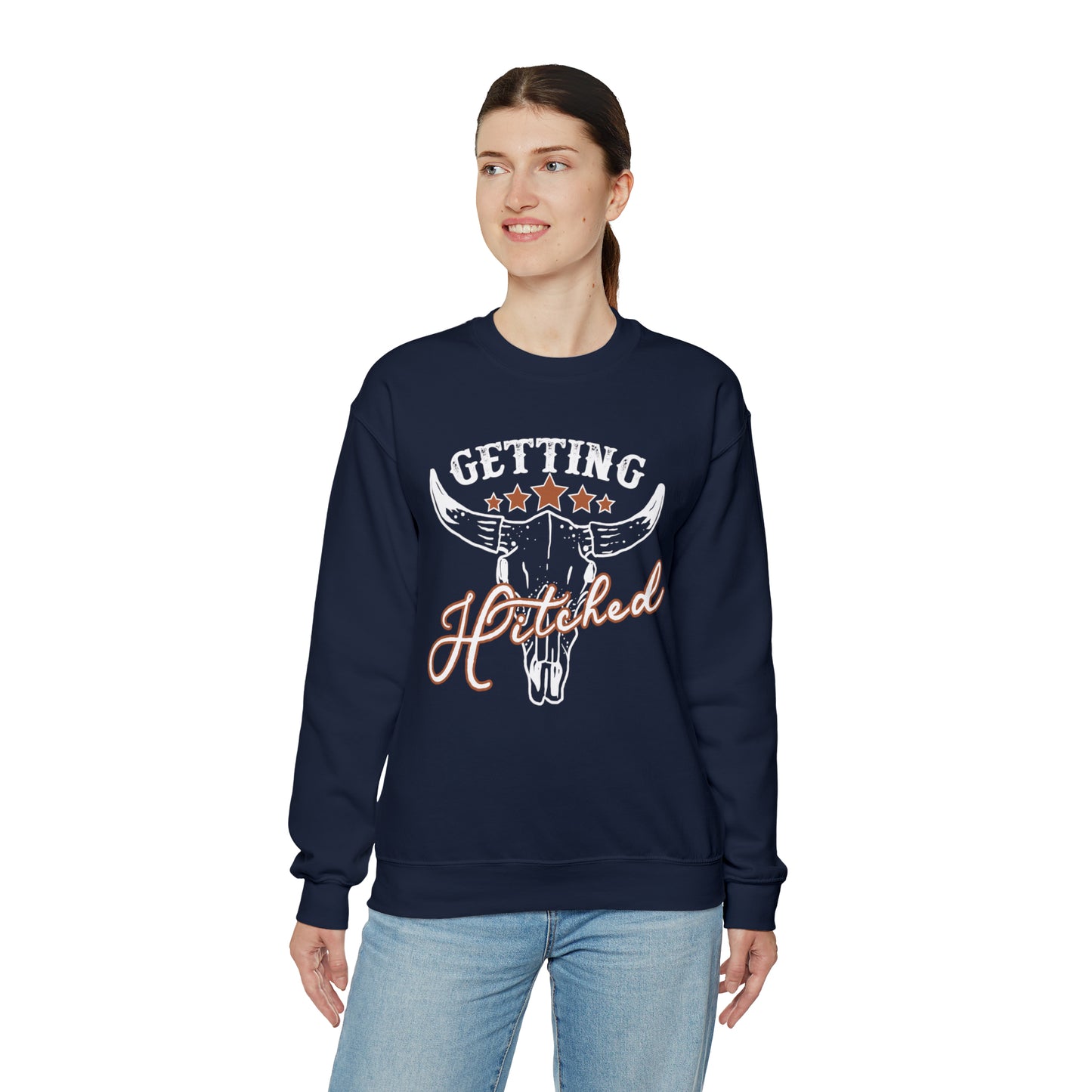 Vintage Getting Hitched Bride Unisex Heavy Blend™ Crewneck Sweatshirt - White Ink