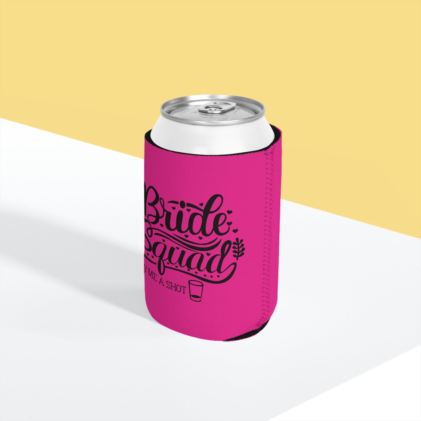 Bride Squad Buy Me a Shot Can Cooler Sleeve - Barbie Pink