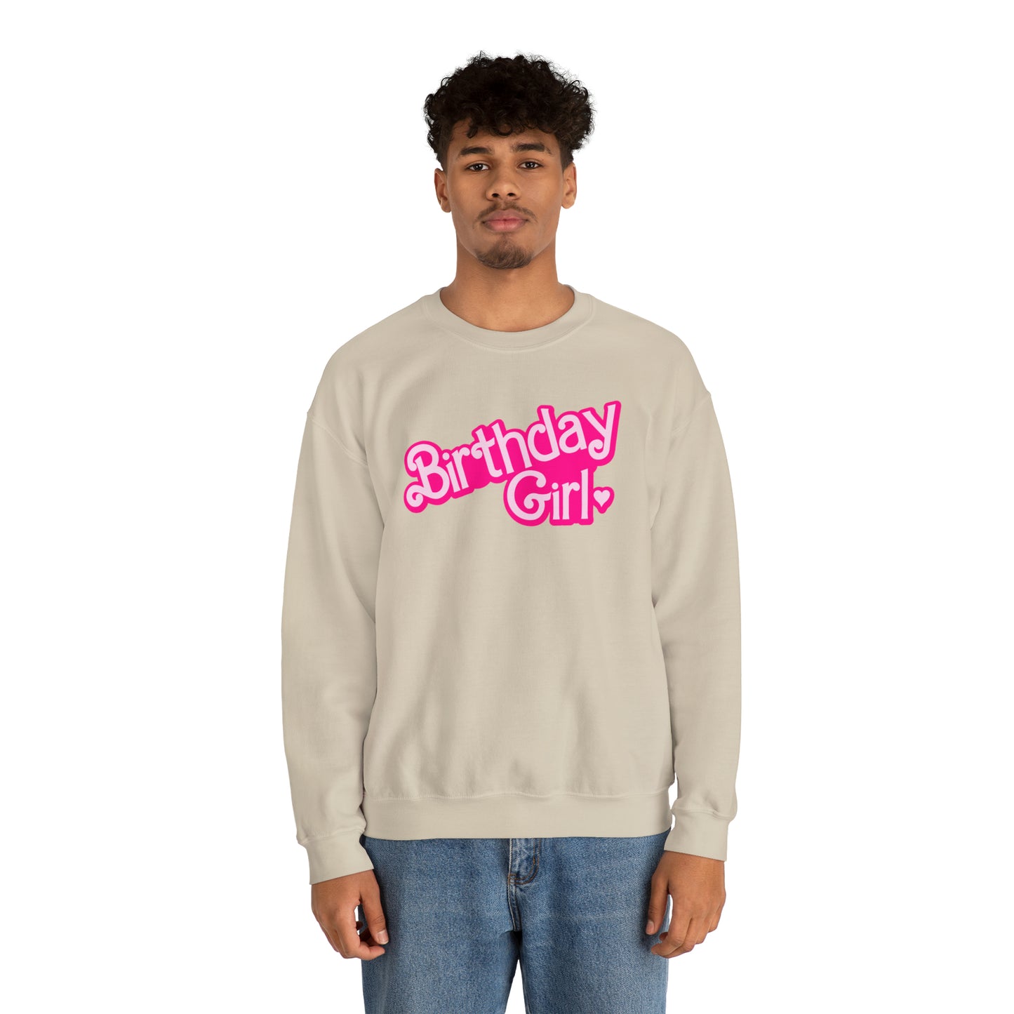 Birthday Girl with Hot Pink Barbie Font Heavy Blend™ Crewneck Sweatshirt