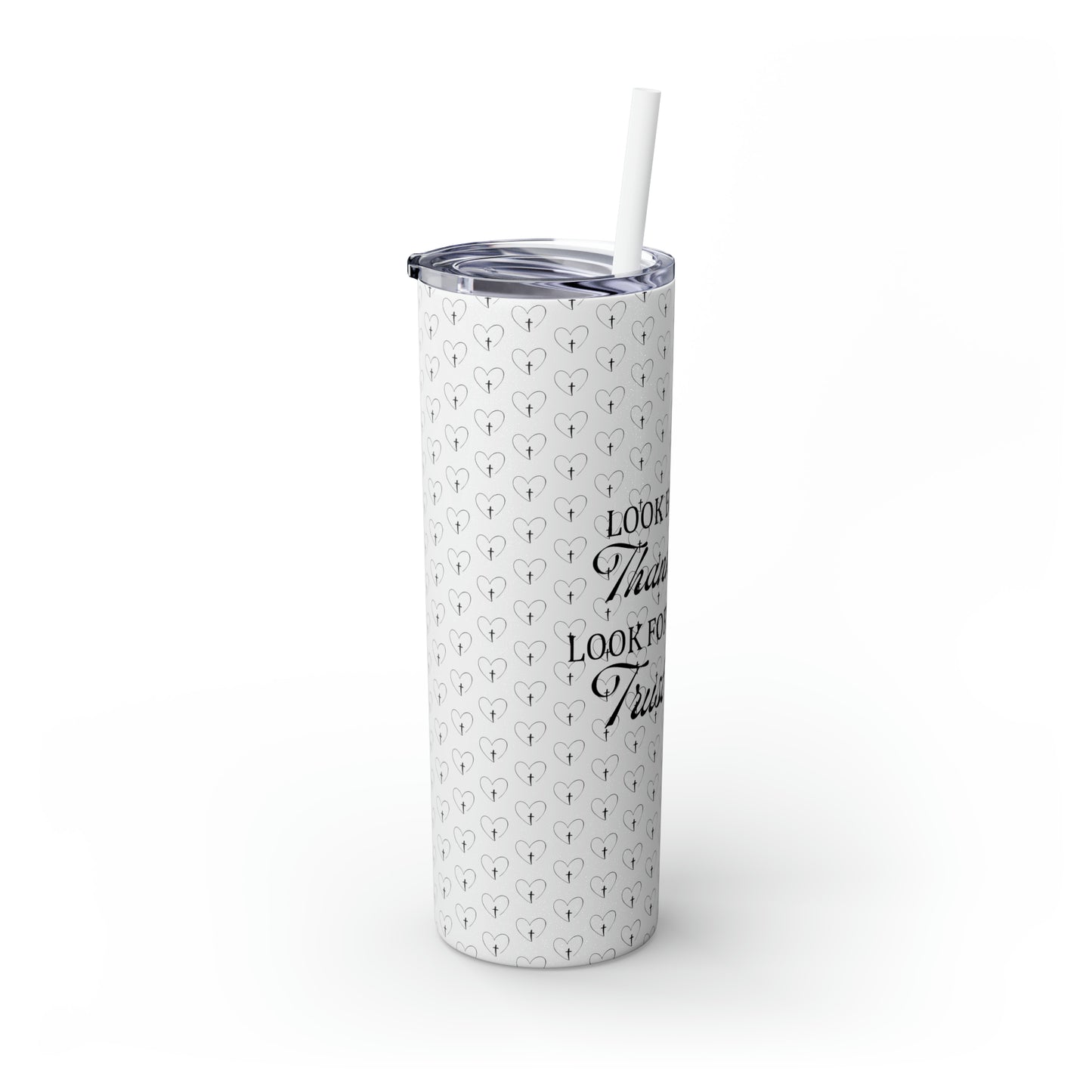 Look Back and Thank God Look Forward and Trust God Christian Skinny Tumbler with Straw, 20oz