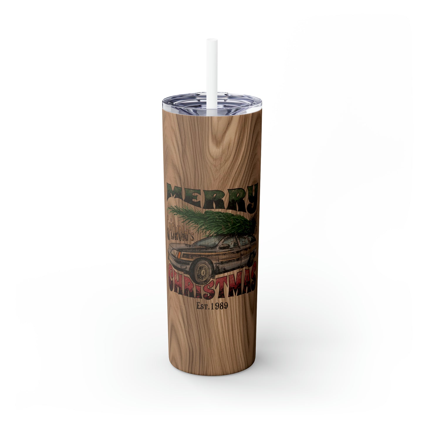 Distressed Merry Griswold's Christmas Tree Station Wagon Skinny Tumbler with Pick your Color Straw, 20oz