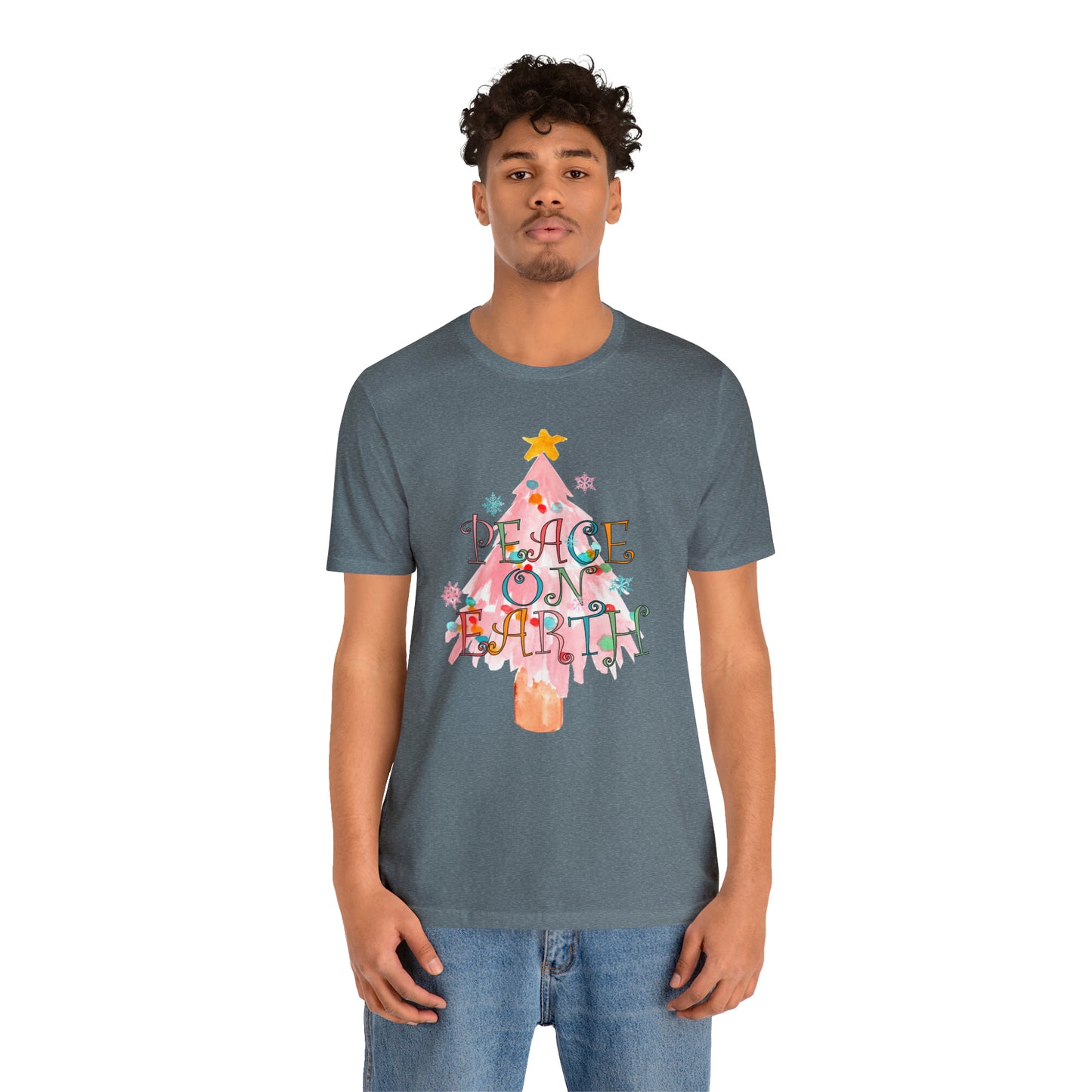 Peace on Earth Christmas/ Holiday Bella Jersey Short Sleeve Tee (Unisex)