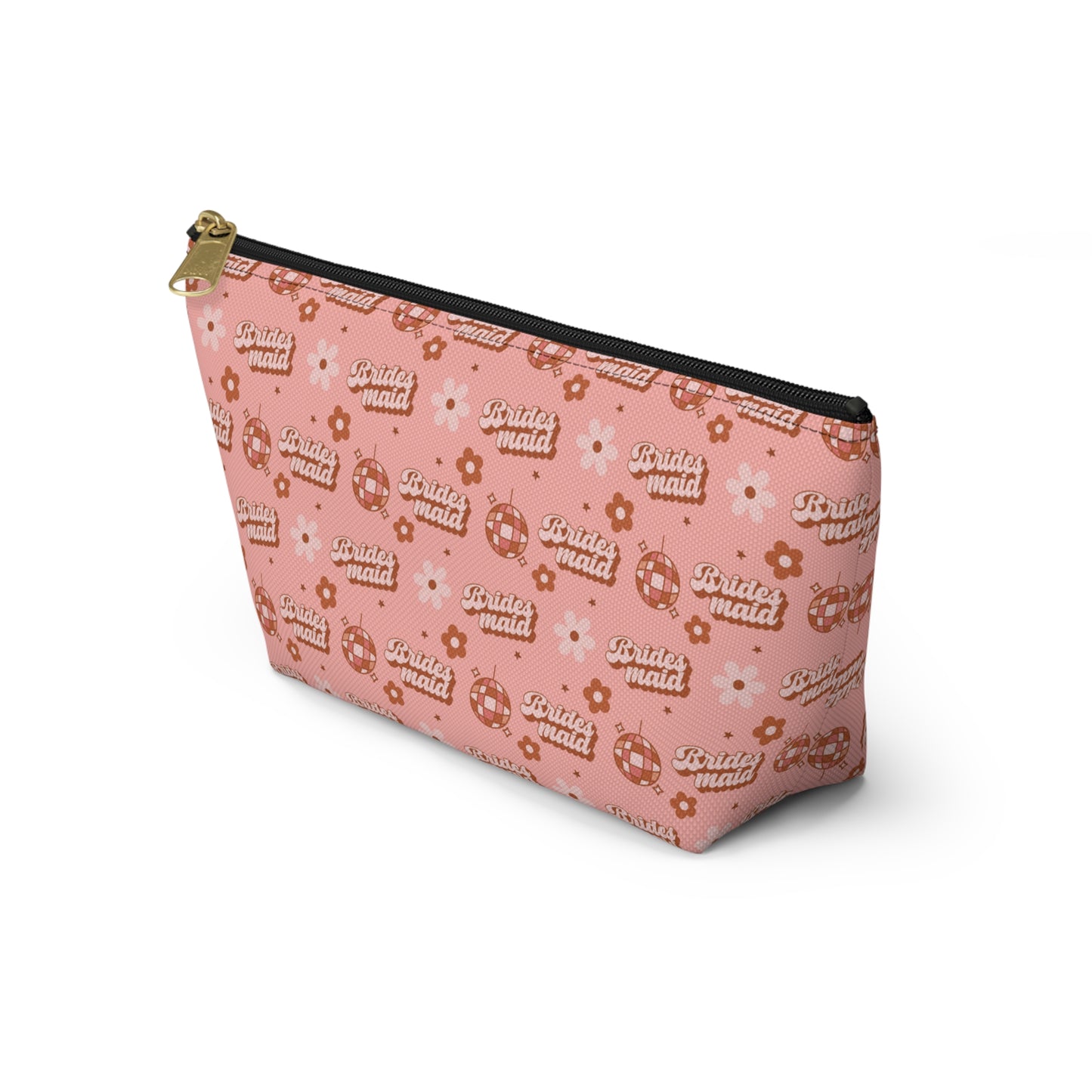 Retro Bridesmaid Pink Disco Ball Print Design Accessory Pouch w T-bottom