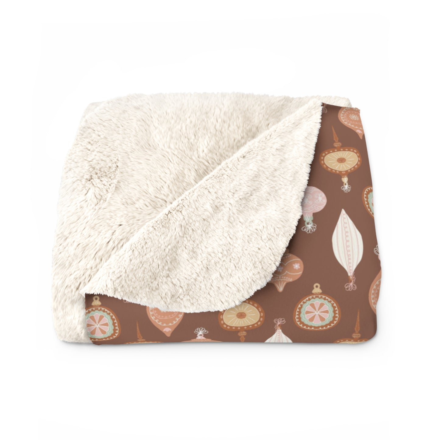 Boho Brown and Pink Ornament Sherpa Fleece Blanket