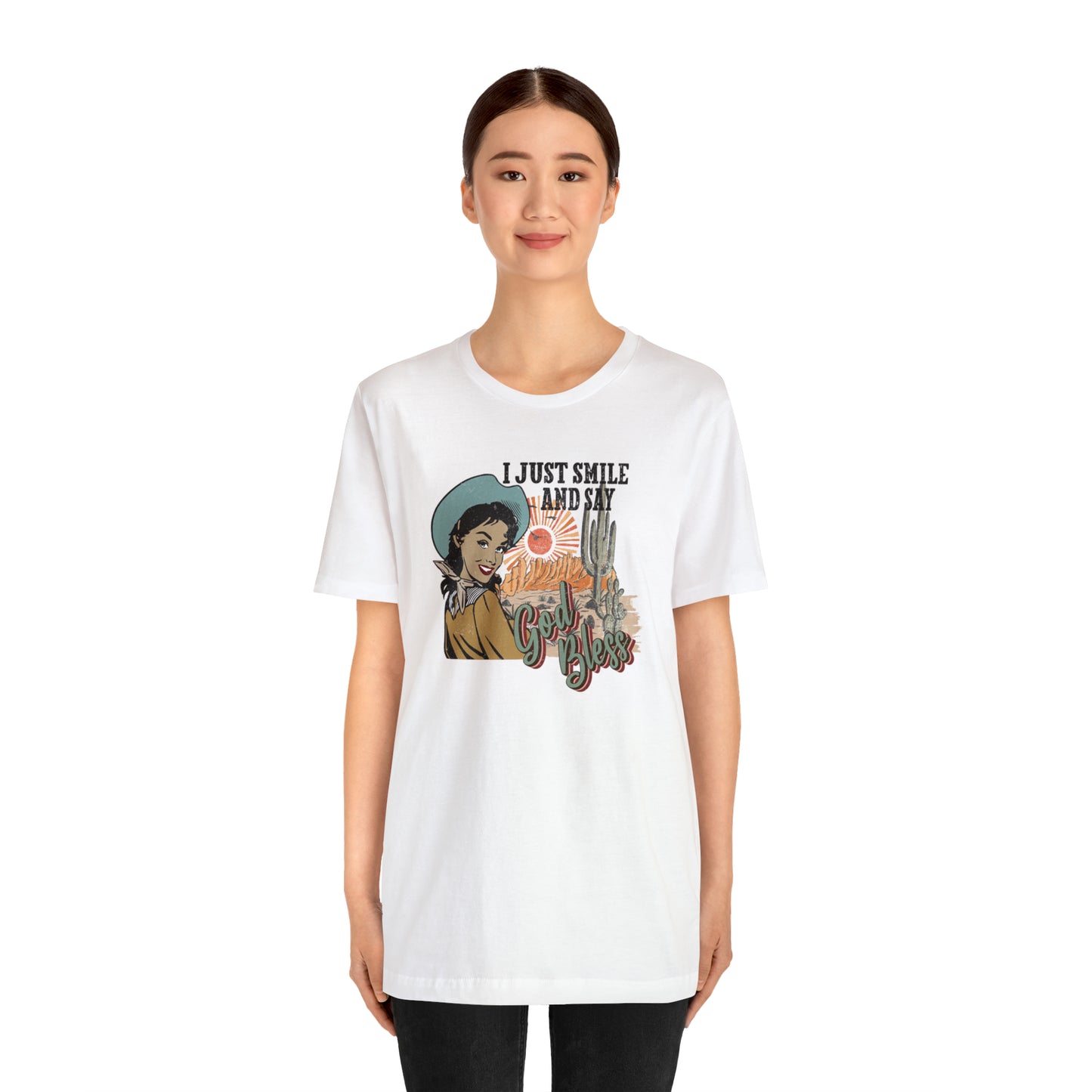 Vintage I just Smile and Say God Bless Unisex Jersey Short Sleeve Tee