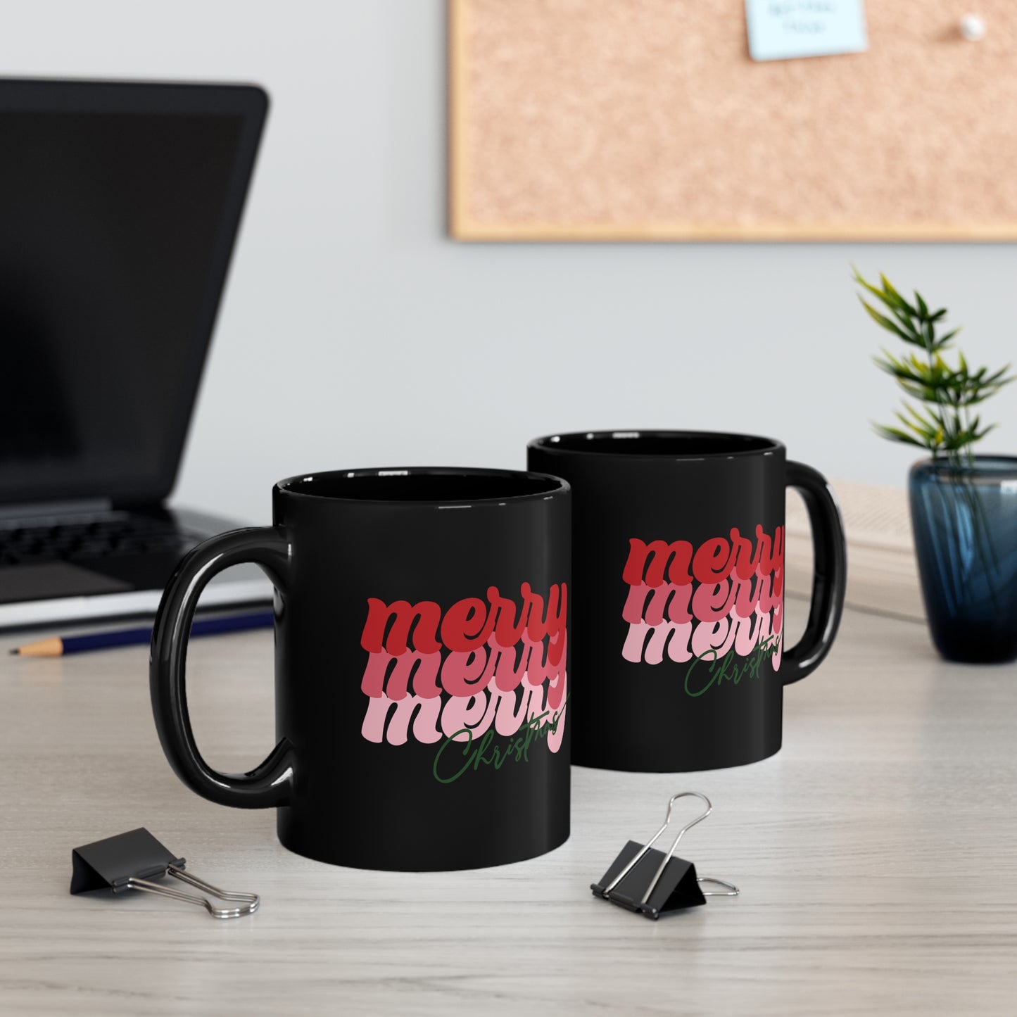 Merry Merry Merry Christmas 11oz Black Mug