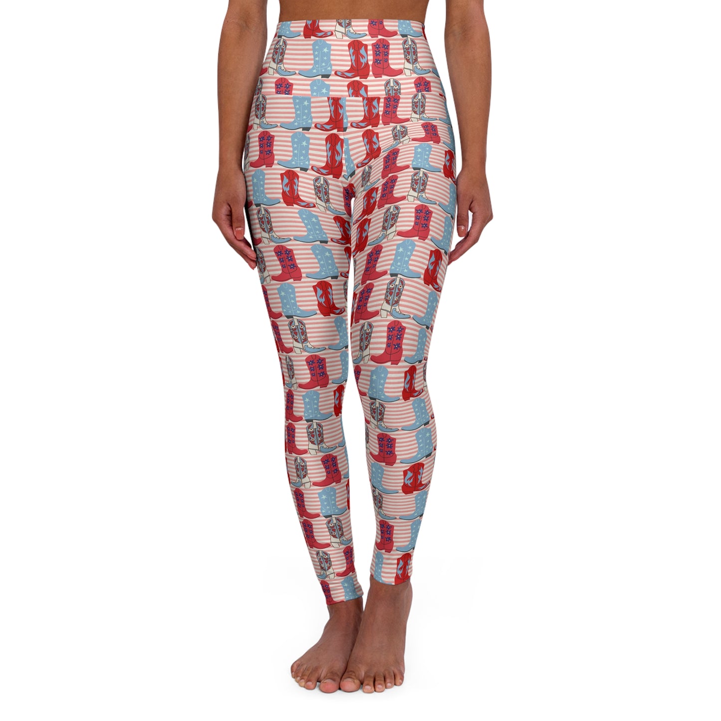USA American Cowboy Boots High Waisted White Yoga Leggings