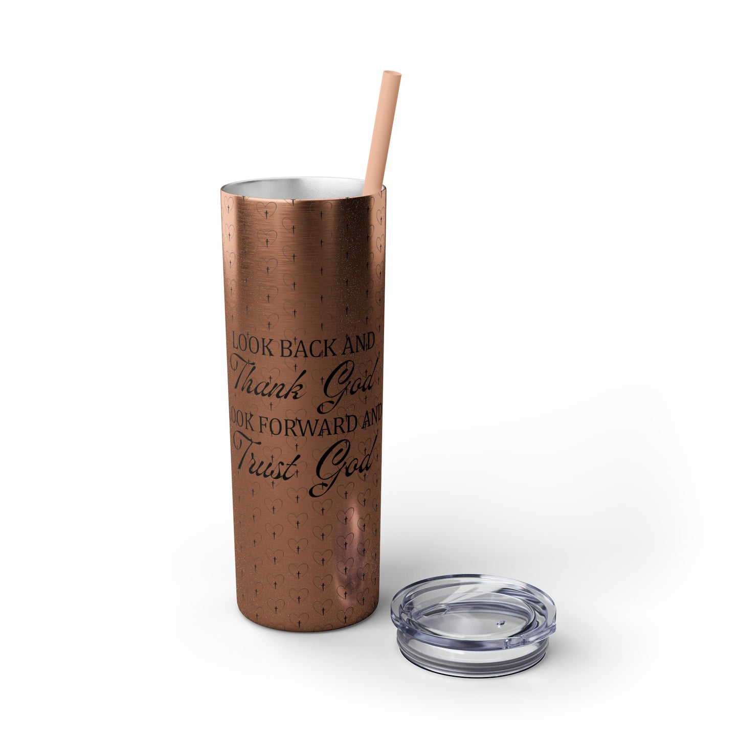 Look Back and Thank God Look Forward and Trust God Christian Skinny Tumbler with Straw, 20oz
