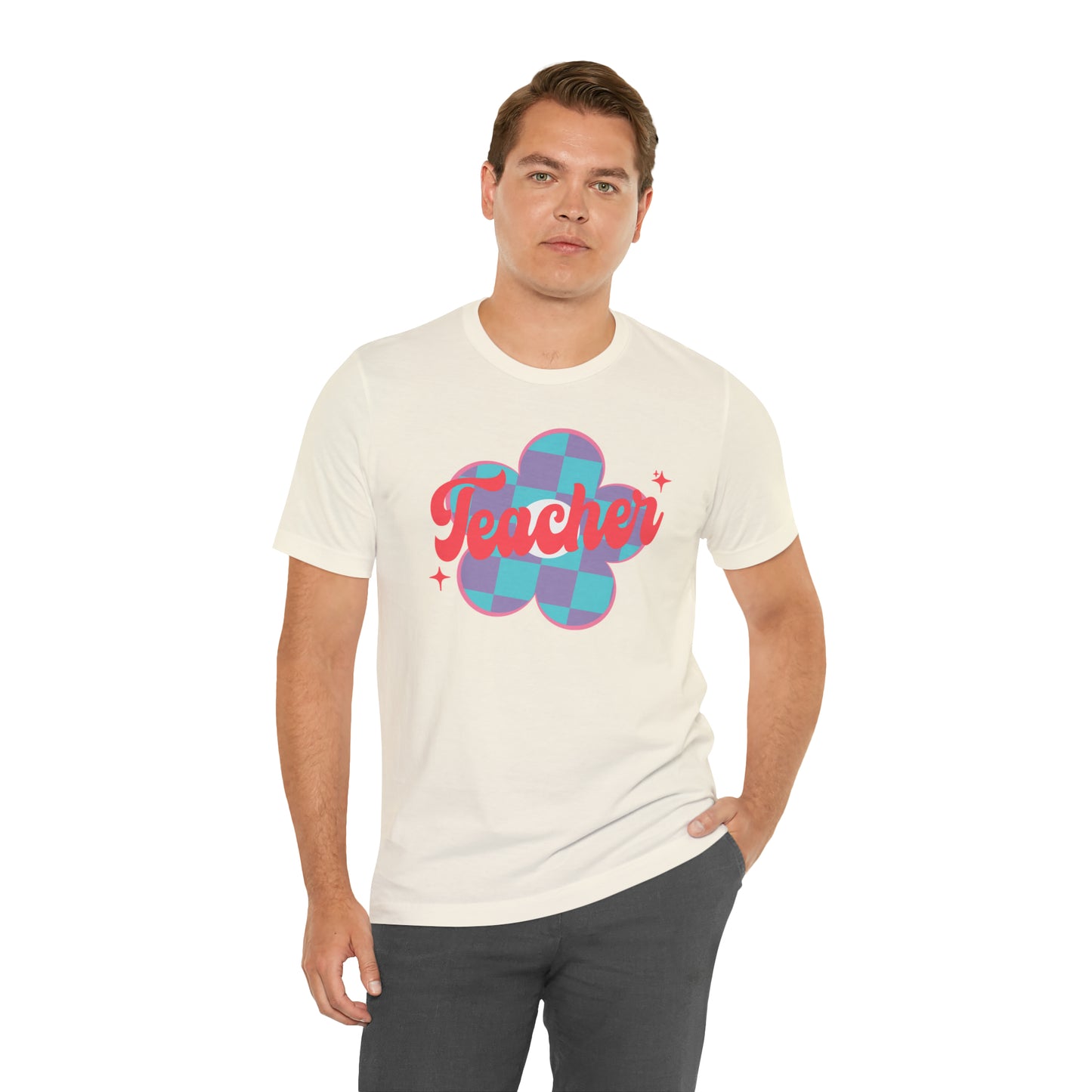 Purple and Blue Plaid Daisey Teacher T-Shirt