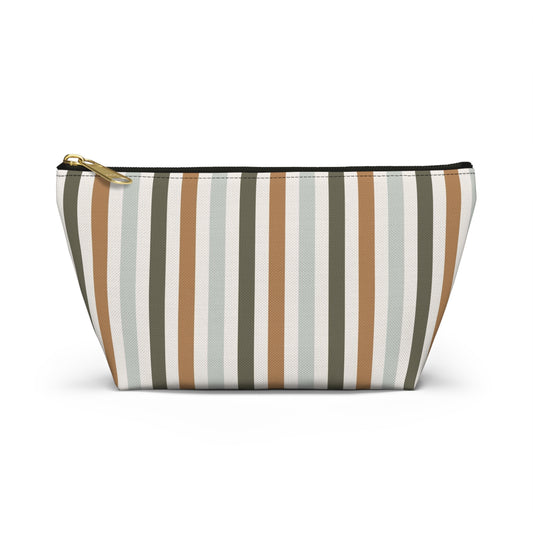 Fall Retro Brown Striped Print Design  Accessory Pouch w T-bottom