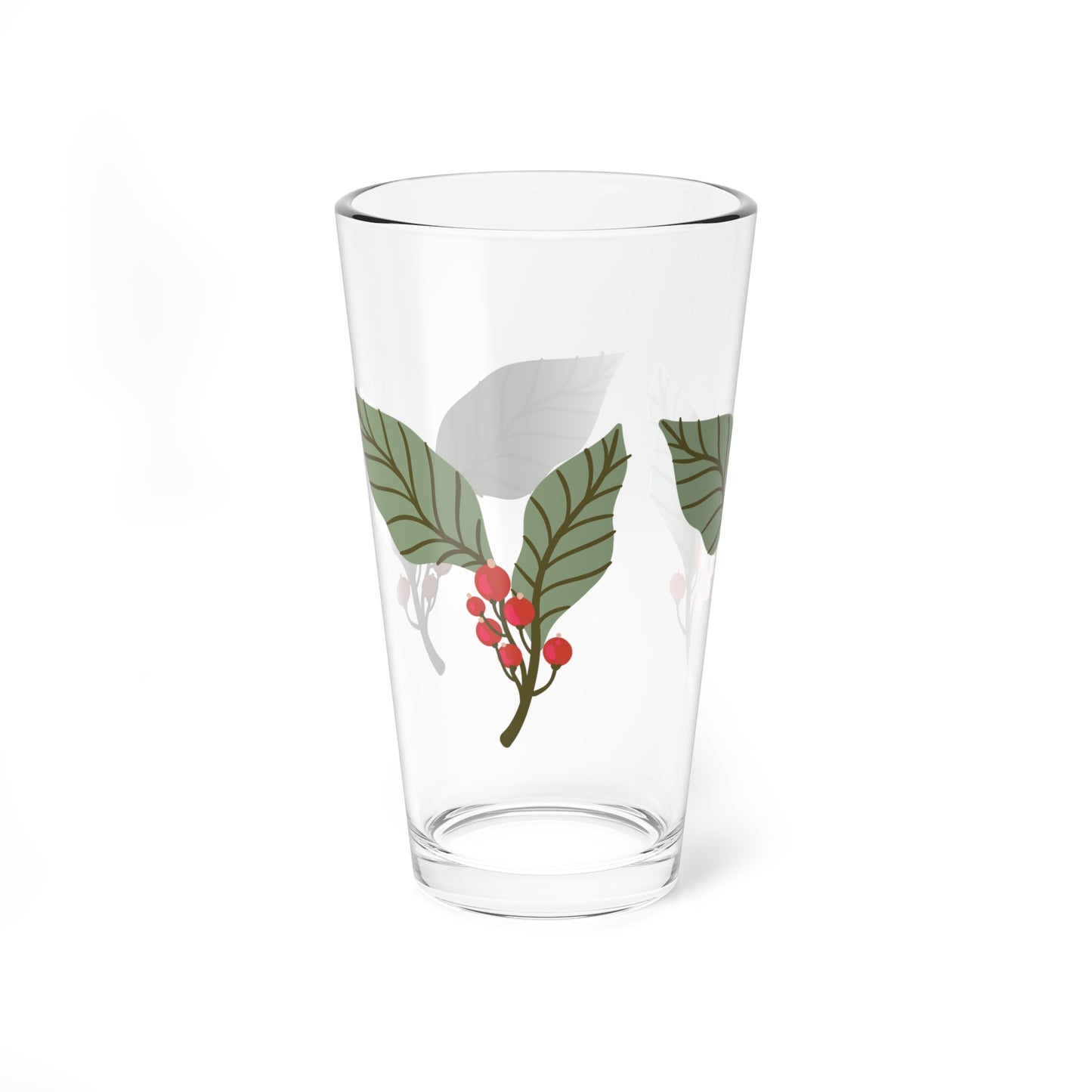 Holly Berry Christmas Holiday Mixing Glass, 16oz
