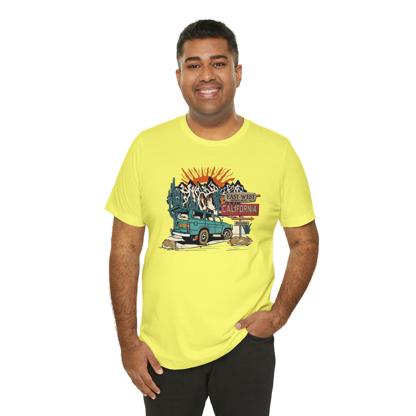 Vintage Mountain Scene with Bronco Unisex Jersey Short Sleeve Tee
